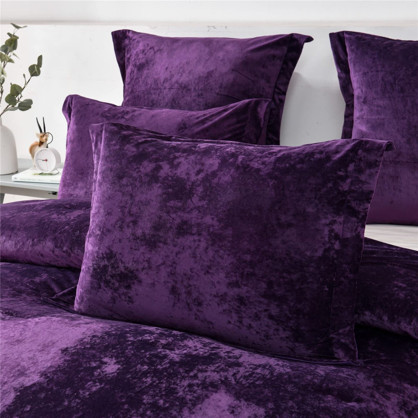 Sunshine Nicole Distressed Velvet Comforter Set, Distressed Velvet Face and Brushed Solid Microfiber Reverse, with Light Weight Soft Poly Fill, 5 Pieces Purple, King