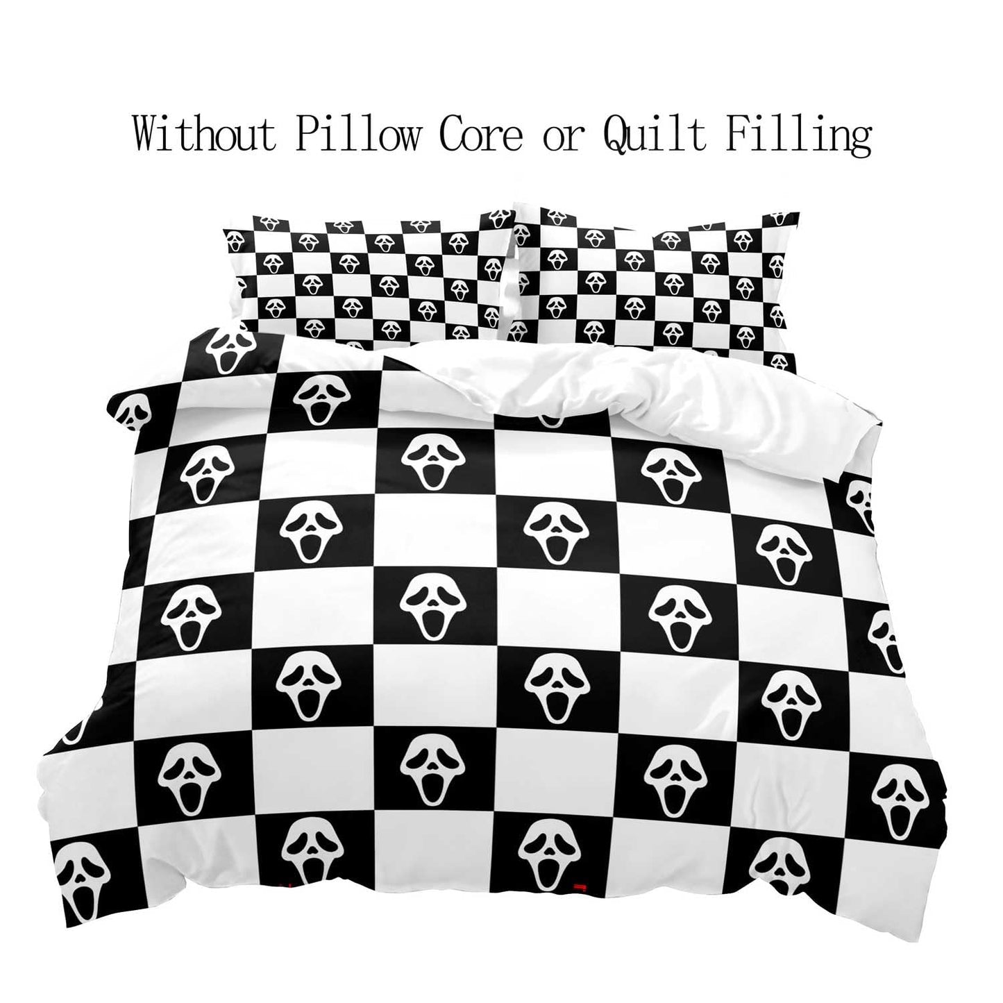 LUVIVIHOME 3PCS Funny Scream Face Duvet Cover Queen Bedding Set, Black and White Checkered Duvet Cover, Halloween Horror Scary Spooky Ghost Skull Face Grid Buffalo Plaid Comforter Cover 2 Pillow Cases