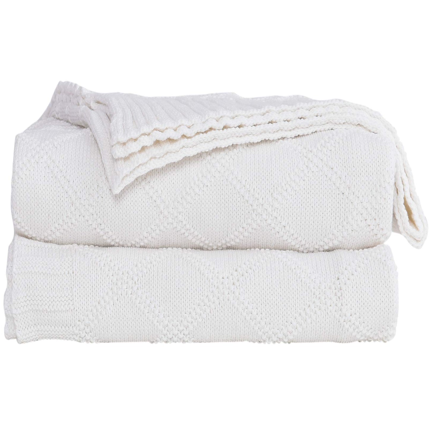 Cotton Knit White Throw Blanket for Couch Sofa Bed - Home Decorative Soft Cozy Sweater Woven Fall Throw Blanket