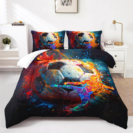 AILONEN Sport Soccer Comforter Set Queen Size,3D Oil Painting Football Printed Bedding Set Decor,Football Player Soft Microfiber Comforter with 2 Pillowcases,3-Piece All Season