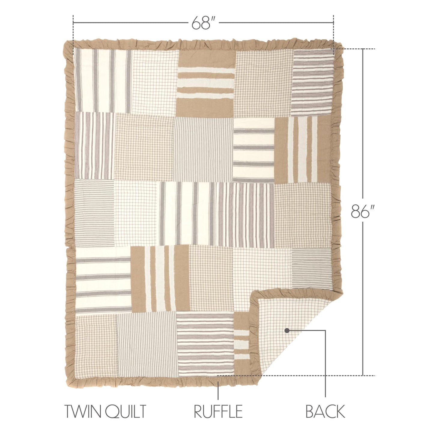 VHC Brands Grace 3 Piece Quilt Set (1 Twin Quilt, 2 Standard Shams)