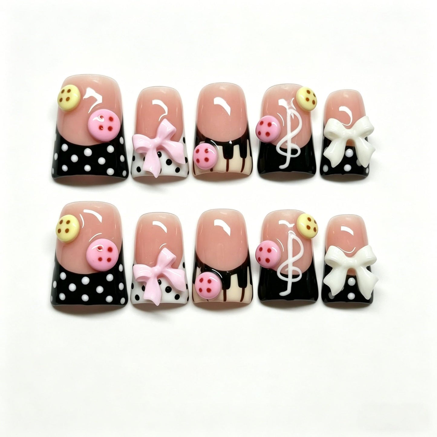 Handmade Press on Nails 3D Cute Glue on Nails for Women, Luxury Duck Nail Art Design, Fake Nails with 3D Nail Charms Size M 5