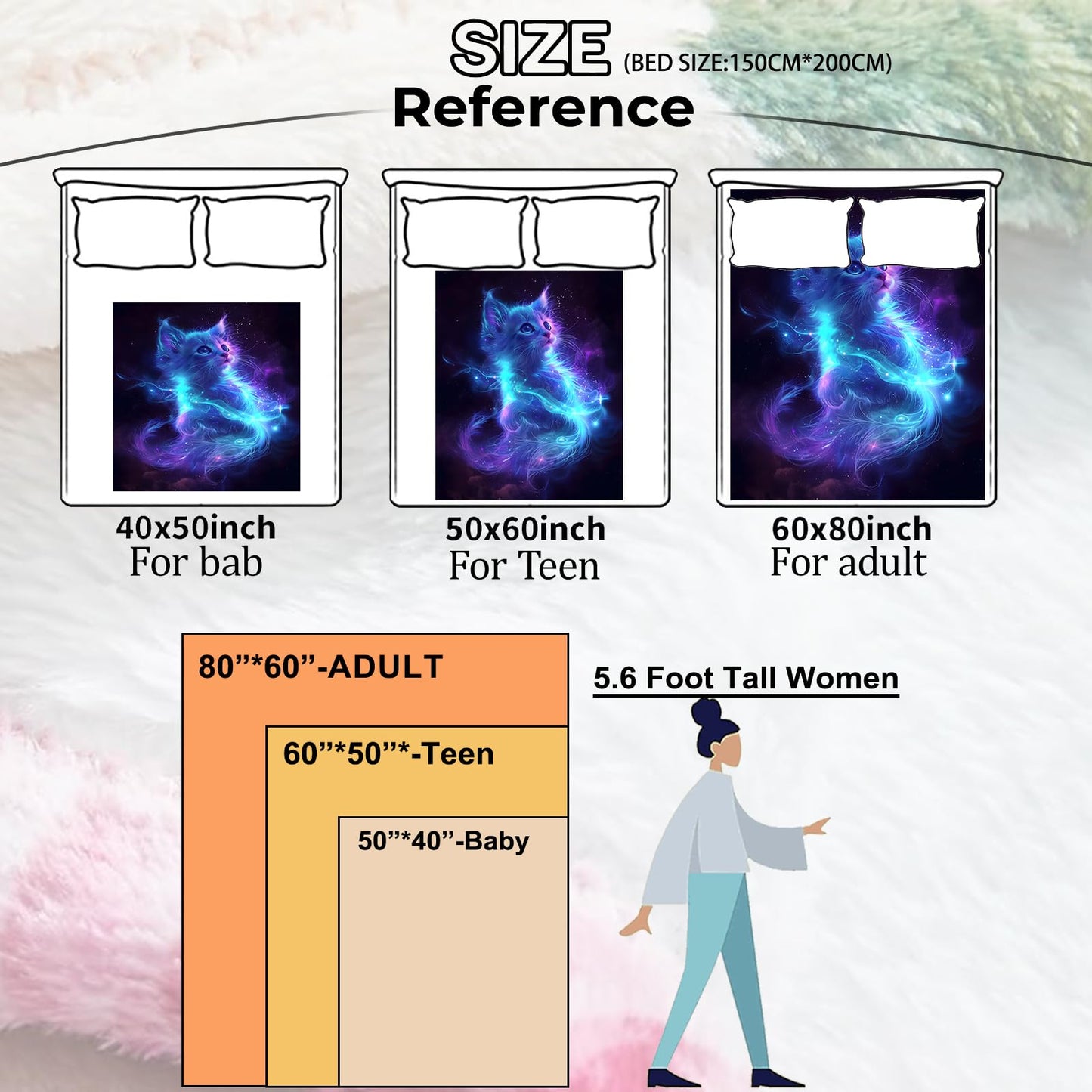 amepay Galaxy Cat Blanket,Cosmic Neon Space Kitten Throw Blankets Cozy Lightweight Flannel Throws 50×60 for Couch Sofa Bed,All Season Home Decor for Living Room Bedroom,Gifts for Teens and Cat Lovers