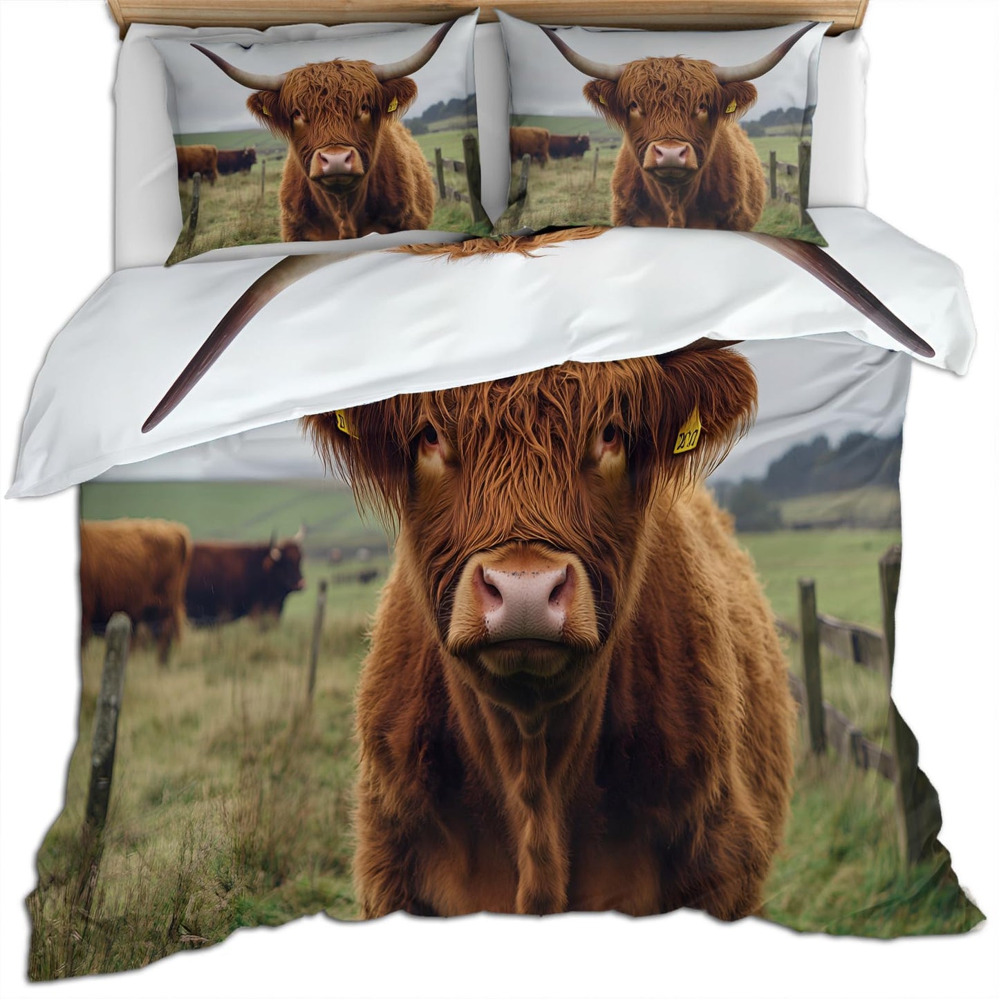 PAISUOQ Cow Print Duvet Cover King, Western Animals Comforter Cover with Zipper Ties, Highland Cattle Bedding Set, 3 Pieces with 2 Pillow Cases, Home Decor & Gifts