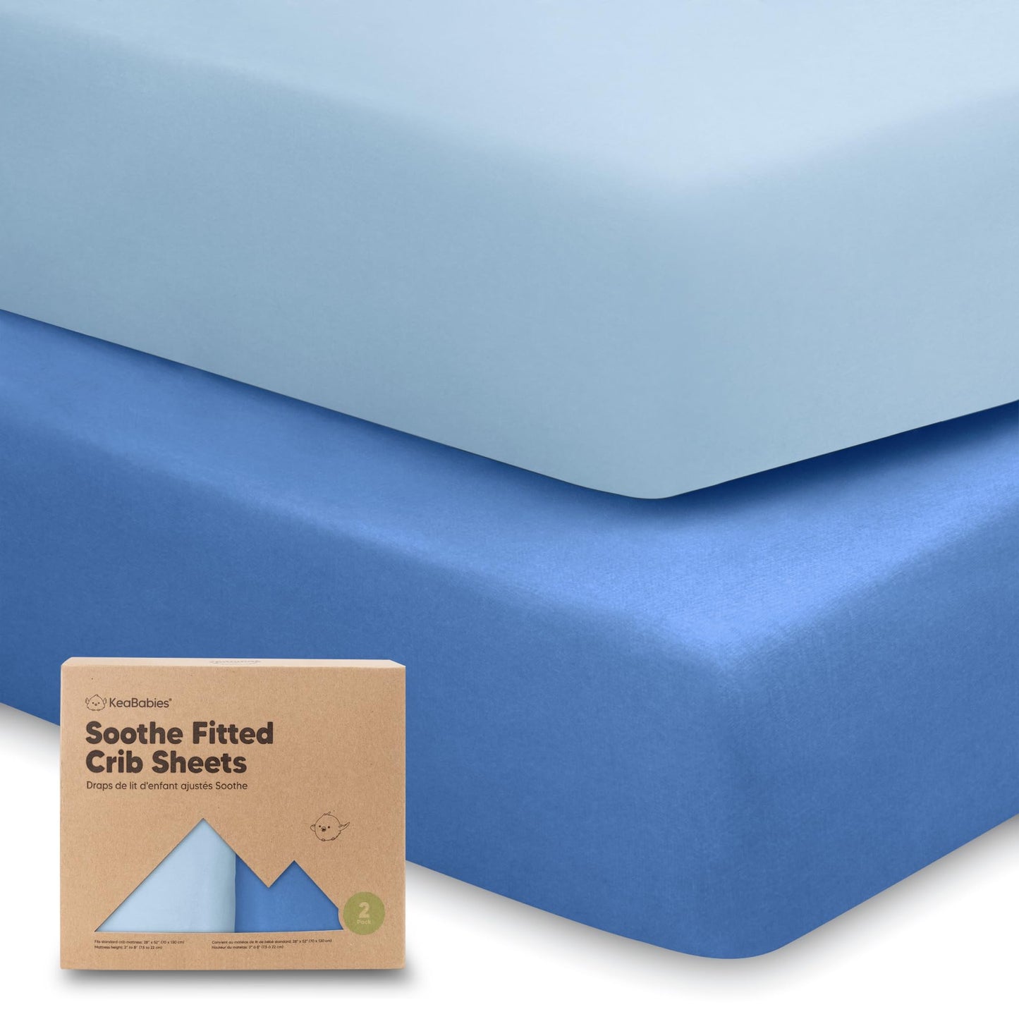 KeaBabies 2-Pack Organic Cotton Crib Sheets for Boys, Girls - 52x28 Fitted Crib Mattress Sheet Neutral, Breathable Cover for Baby Bed Set, Toddler Mattress, Soft & Cute Prints (Cornflower)