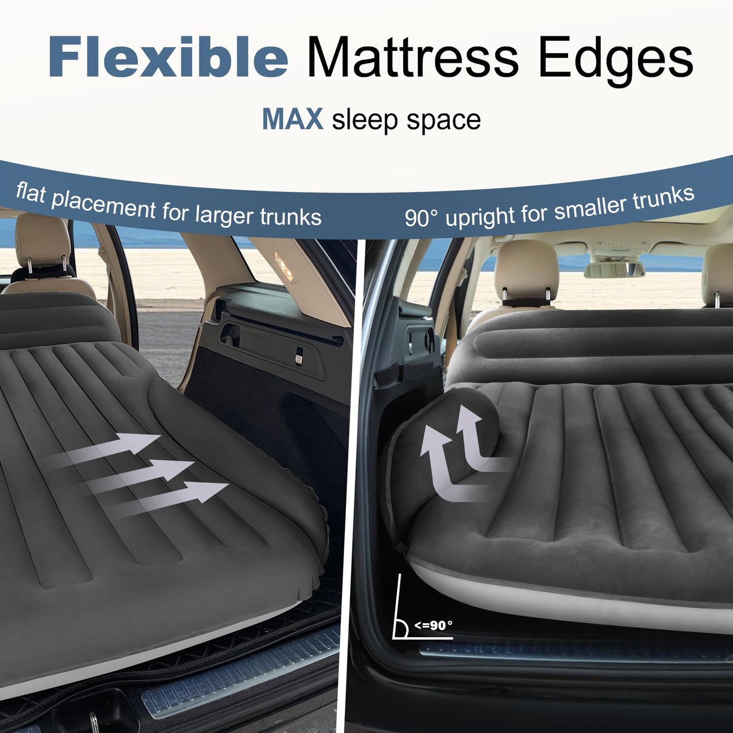 Ciremiv SUV Air Mattress, Double-Sided Thick Flocked Car Air Mattress with Built-in Pump & Pillow, Complete Sleeping Accessories for Auto Camping & Road Trips（Dark Coffee）