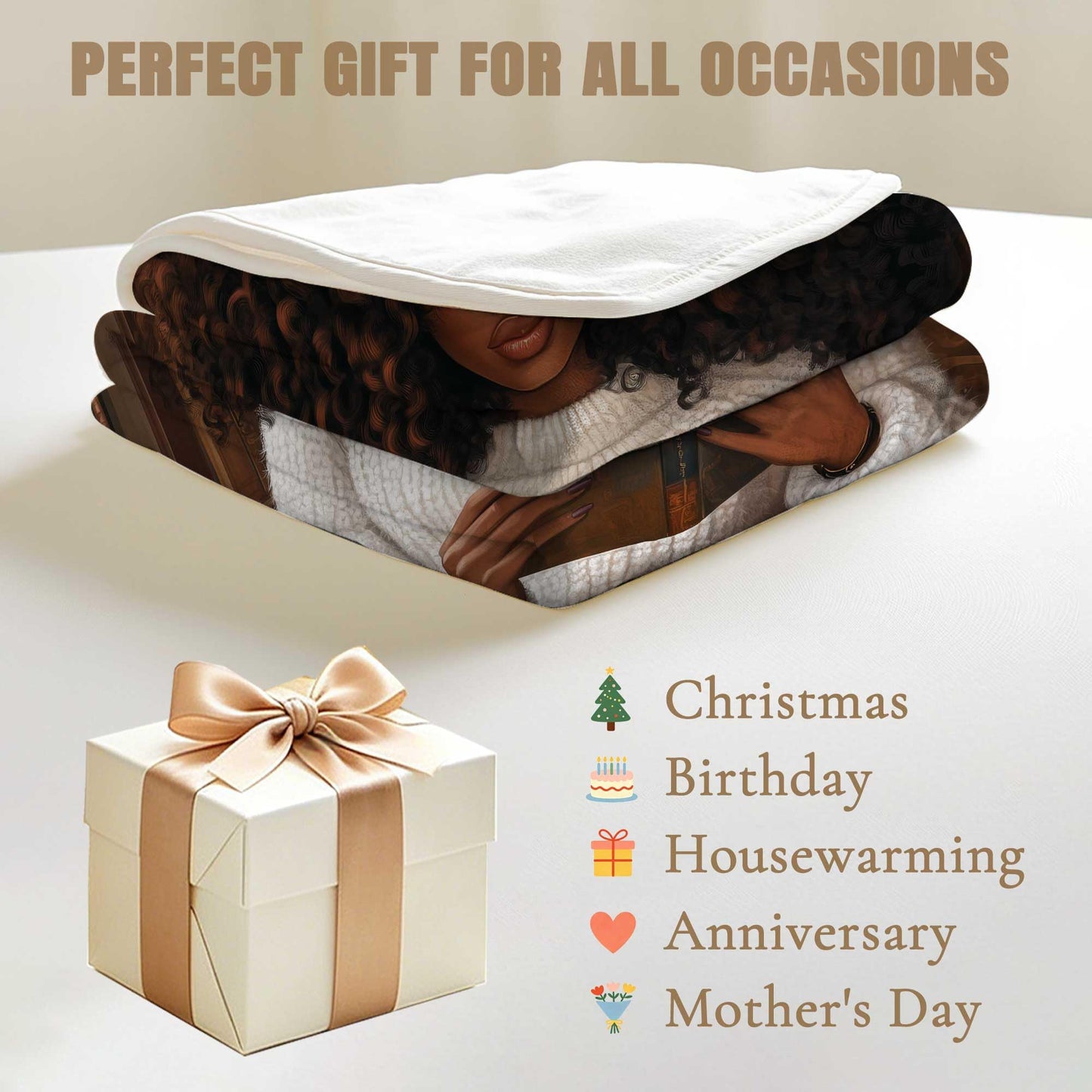 GXYAOYZG Black Woman Reading Blanket African American Throw Blanket Book Lover Throws Cozy Soft Flannel Black Girl Reader Blankets for Couch Sofa Bed Decor Librarian Gift (Reading - 2, 49" x 59")