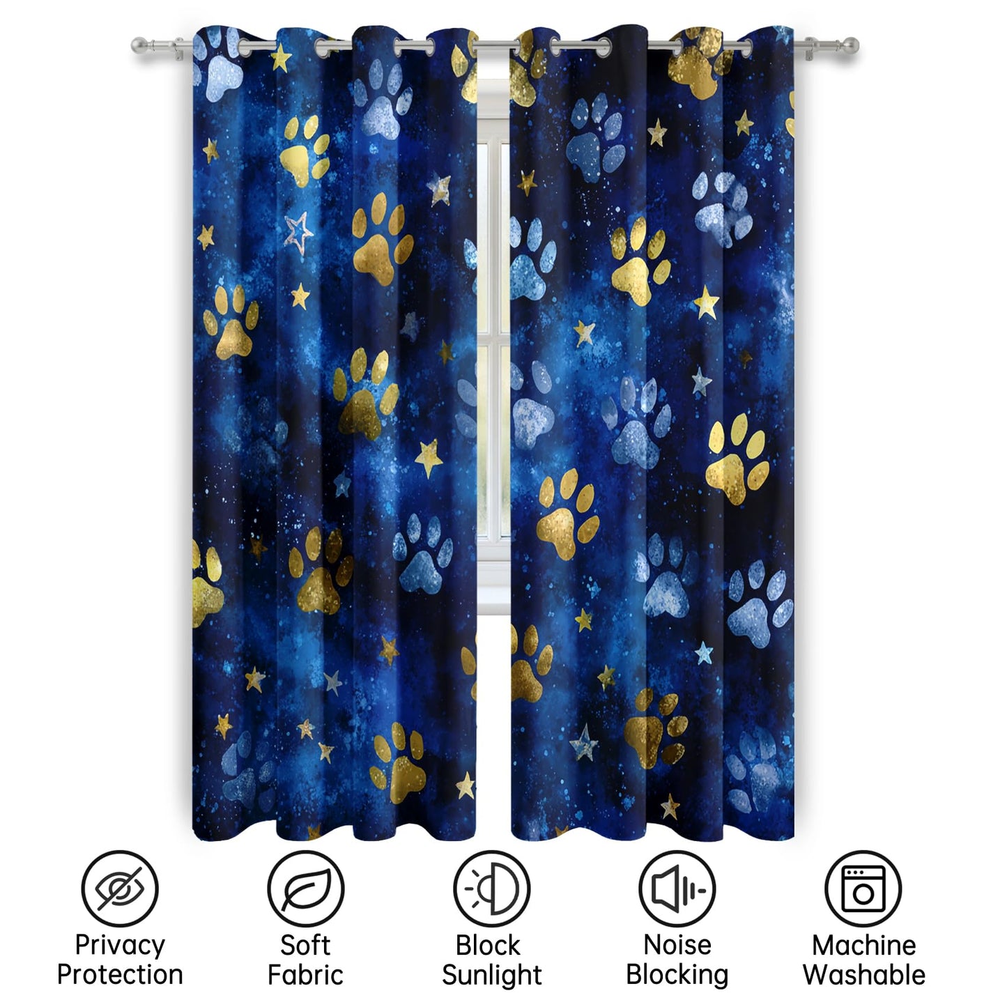 Mistwalk Boys Dog Cat Paw Curtains Blackout, 54 Inch Curtains for Bedroom & Living Room, Room Darkening Thermal Insulated Grommet Drapes, Kids Footprint Patterned Window Treatments