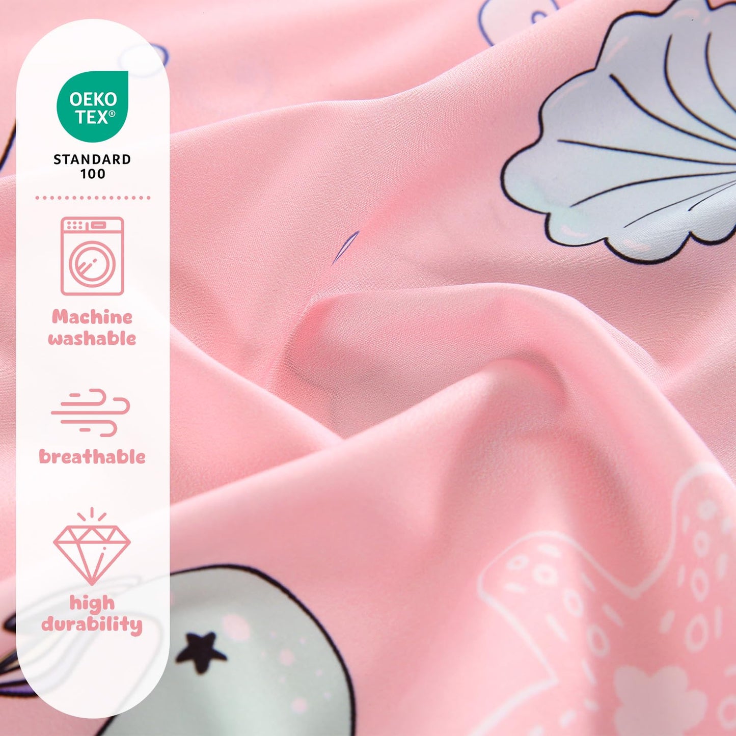 LONAVA Twin Sheet Set Kids - 3 Pieces Soft Microfiber Cartoon Style Bedsheets for Boys Girls Teens, Oeko TEX, Breathable Deep Pocket Sheets, (Mermaid)