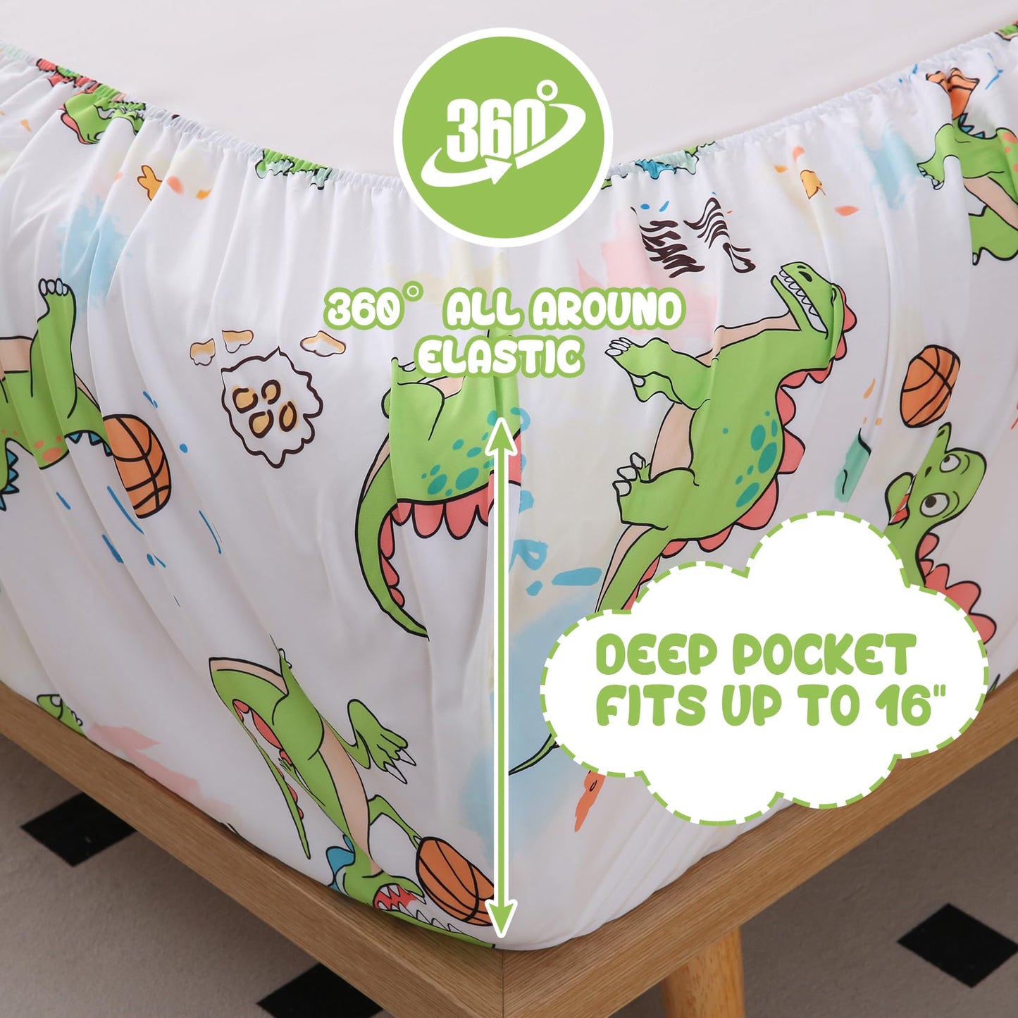 Yibeizi Full Size Sheets Set Kids, Dinosaur Pattern Microfiber Double Bed Sheets, Cute Soft Oeko-Tex Extra Deep Pocket Sheets & Pillowcases Cooling Hypoallergenic Wrinkle Free Bedsheets