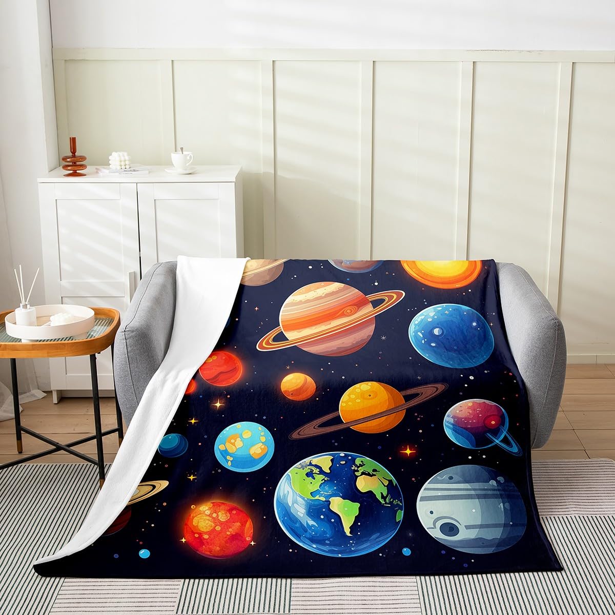 Feelyou Black Solar System Flannel Fleece Throw Blanket for Sofa Couch Girls Boys Baby 30"x40" Outer Space All Season Bed Blanket Room Decorative Universe Planets Fuzzy Blanket Galaxy Plush Blanket