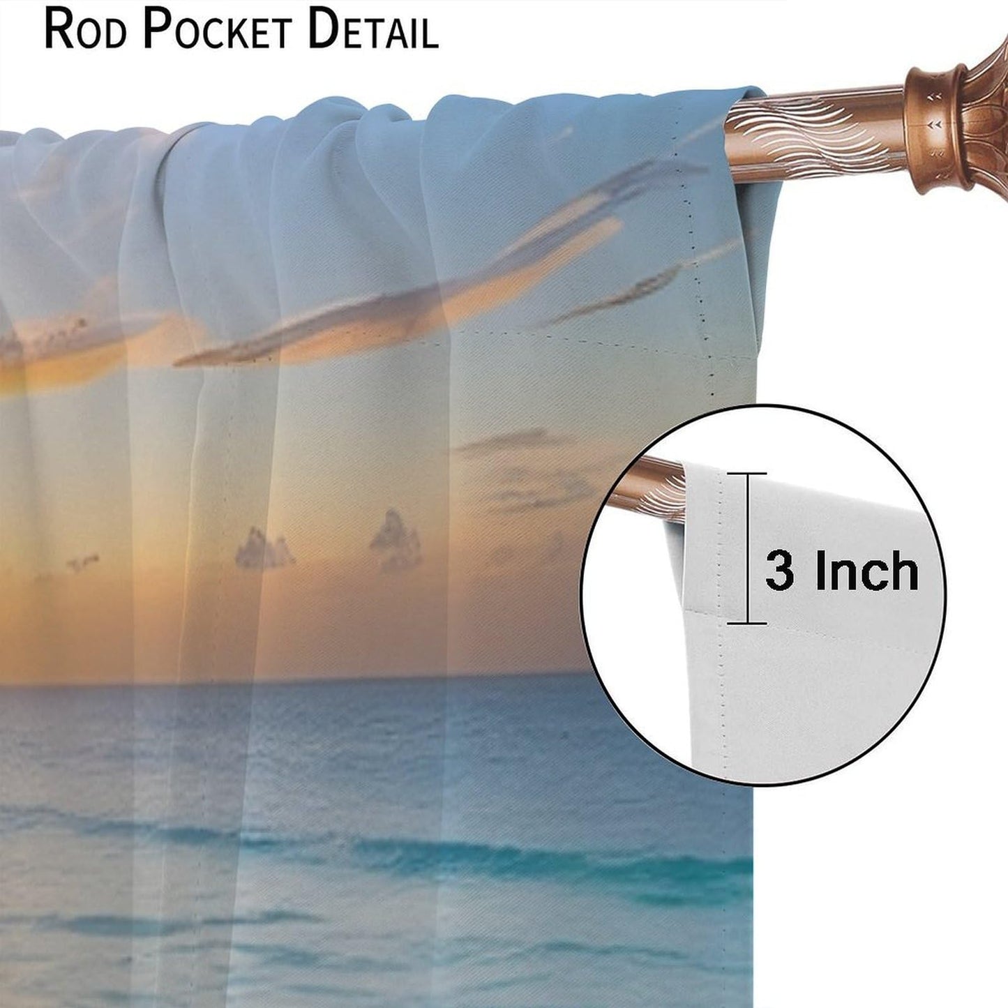 Nitmbi Beach Sunset Curtains,Ocean Tropical Summer Hawaiian Sunset Sea Waves Scenery Pattern Drapes Window 2 Panel Rod Pocket Curtain for Bedroom Living Room Decor 42" W X 45" L