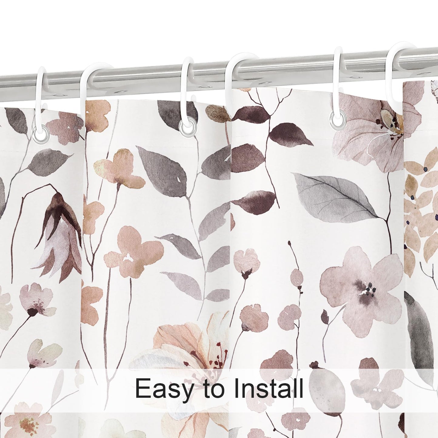 Litabel Extra Long Brown Floral Shower Curtain, Plant Leaves with Flower Shower Curtains for Summer Bathroom Decor, Modern Farmhouse Waterproof Botanical Bathroom Curtain 72x84 Inch