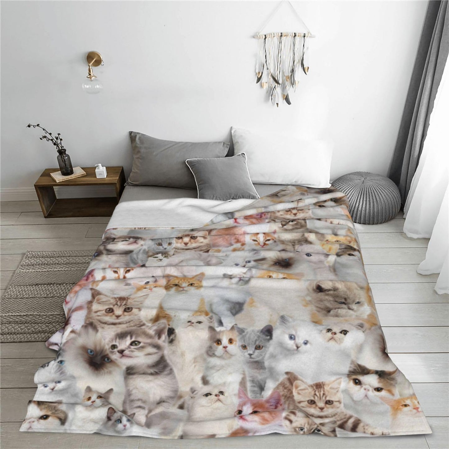 Cute Cat Throw Blanket Cozy Fluffy Plush Blanket Soft Flannel Throw Blanket for Kids Men Women Gift Sofa Bed Couch 50"x40" Christmas