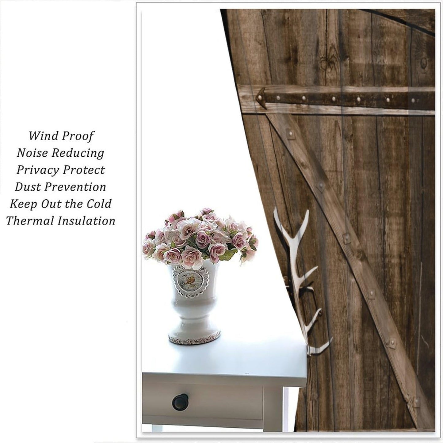 Rustic Window Curtains, Old Barn Door Wooden Board for Living Room Bedroom Kitchen, Rural Hardwood Farmhouse Western Retro Drapes Set 2 Panels,42x45 Inches