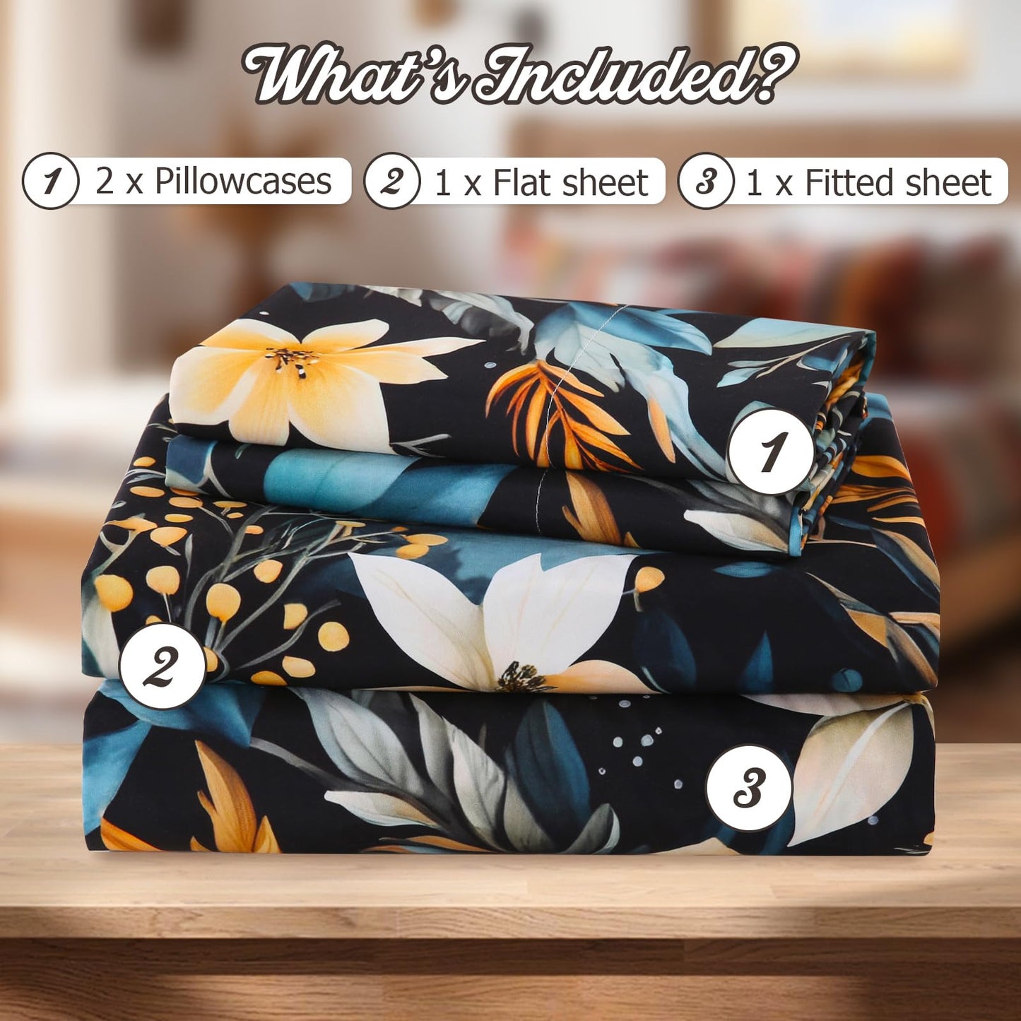 CozySmile 4 Pieces King Sheet Set Floral, Boho Sheets Soft Microfiber Deep Pocket, Floral Sheets (King, Tranquil Night Lily)