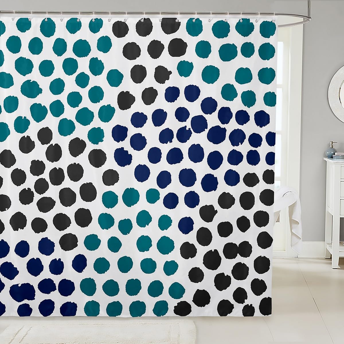 Erosebridal Green Black Polka Dot Shower Curtain Minimalists Boho Modern Bath Curtain Watercolor Aesthetic Bathroom Accessories Graffiti Geometric Abstract Fabric Shower Curtains,72" Wx78 L