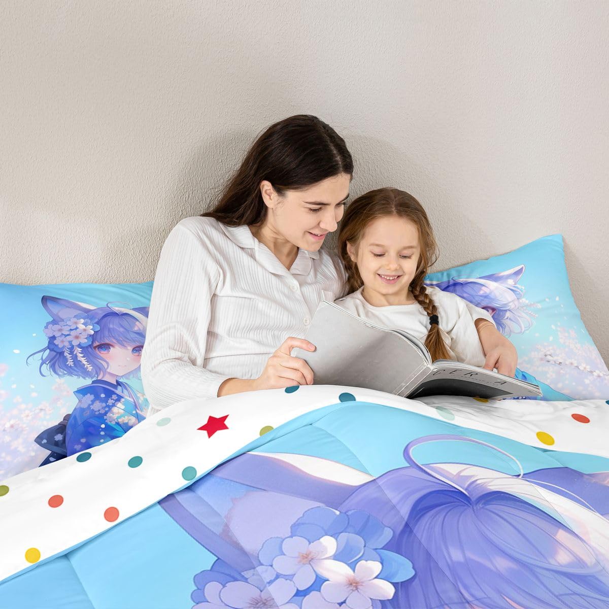 Erosebridal Kawaii Japanese Girl Comforter Set Twin, Anime Gifts Bedding in Kimono Japanese Style Bedding Sets for Room Aesthetic Cool Anime Modern Art Duvet Set for Guys Bedroom Kawaii Room Decor