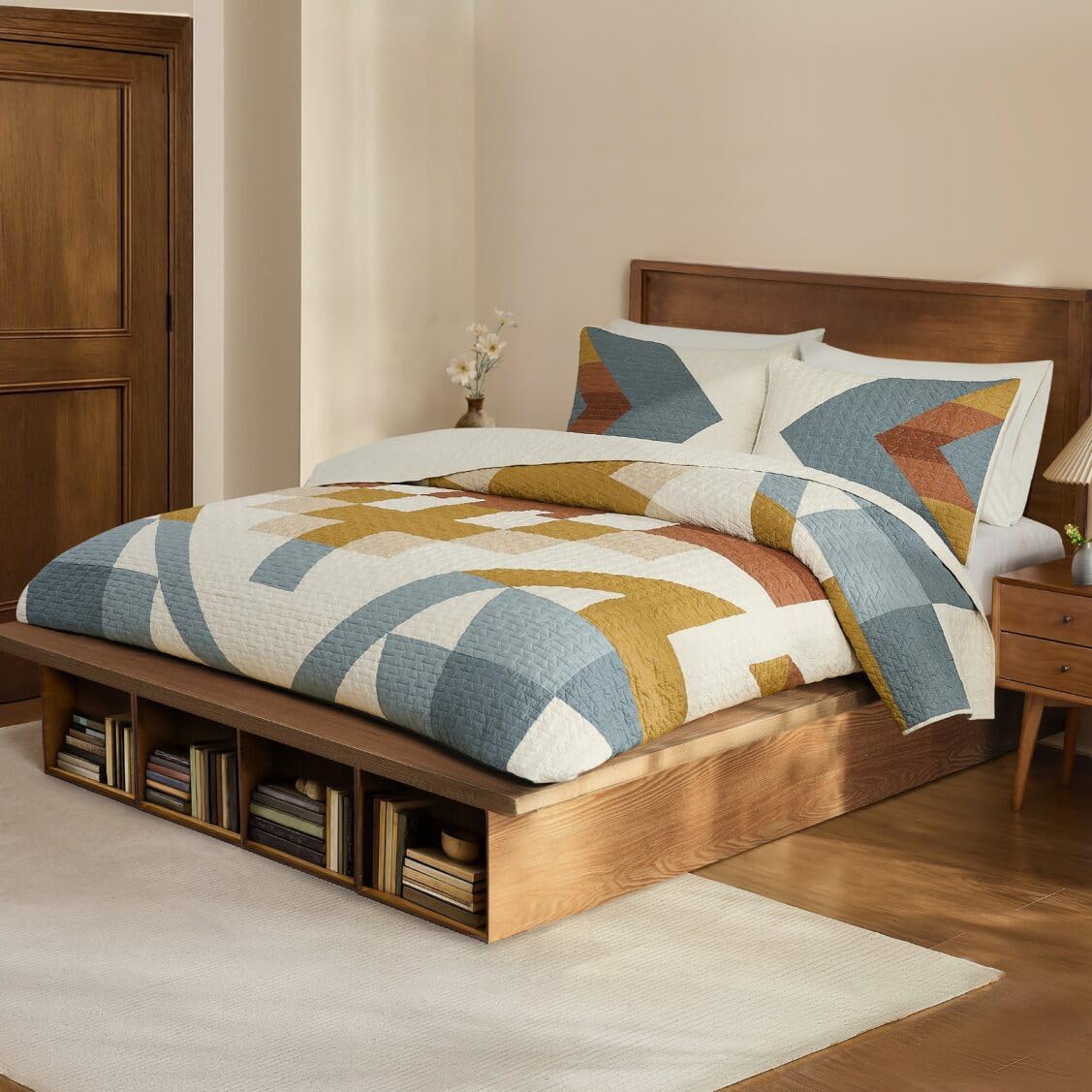 Pendleton King Quilt Set – 100% Cotton 3 Piece Quilt Set with Shams, Soft Lightweight Bedding for King Size Bed, Silver Blue Patterned Comforter Alternative, King Bedding Set (Carico Lake)