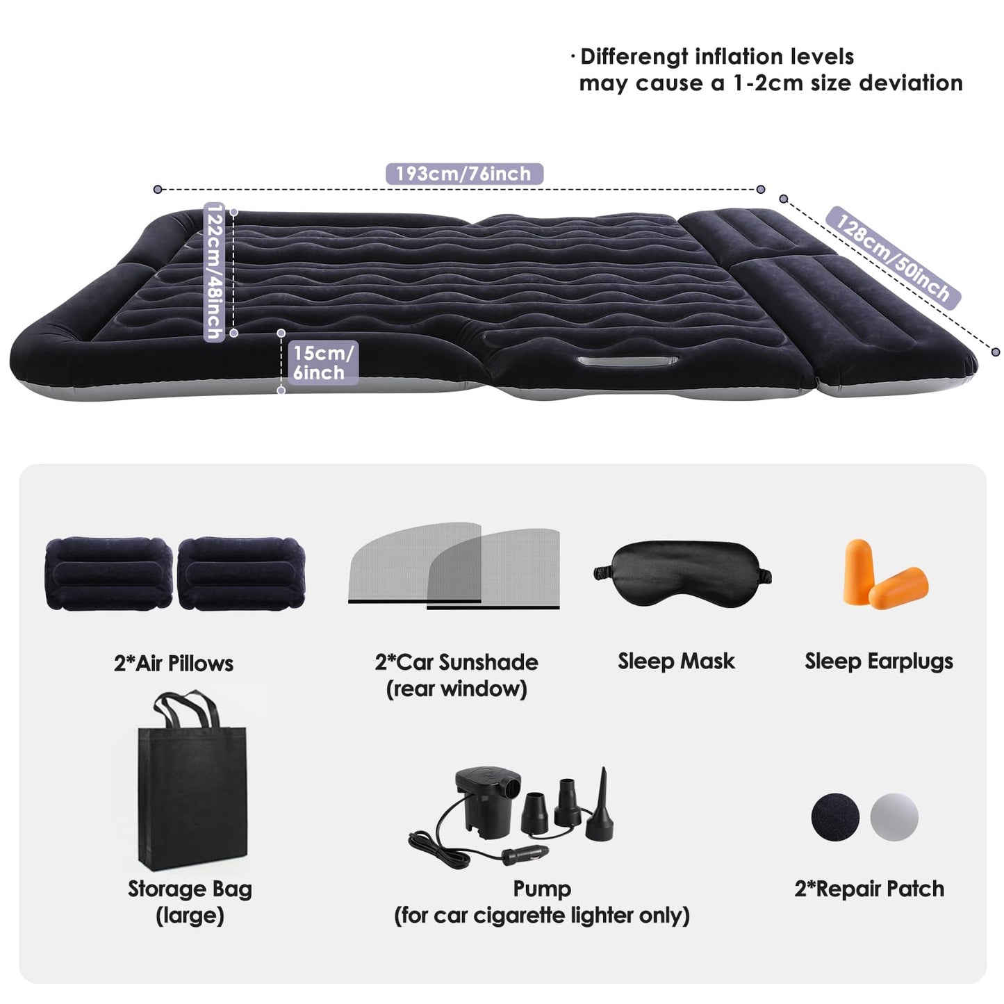 Eooqi Inflatable Car Air Mattress for SUV, Sedan, Truck & Minivan, Back Seat Car Bed for Car Camping & Travel, Portable Mattress with earplugs, Window Screens, Eye Mask & Storage Bags