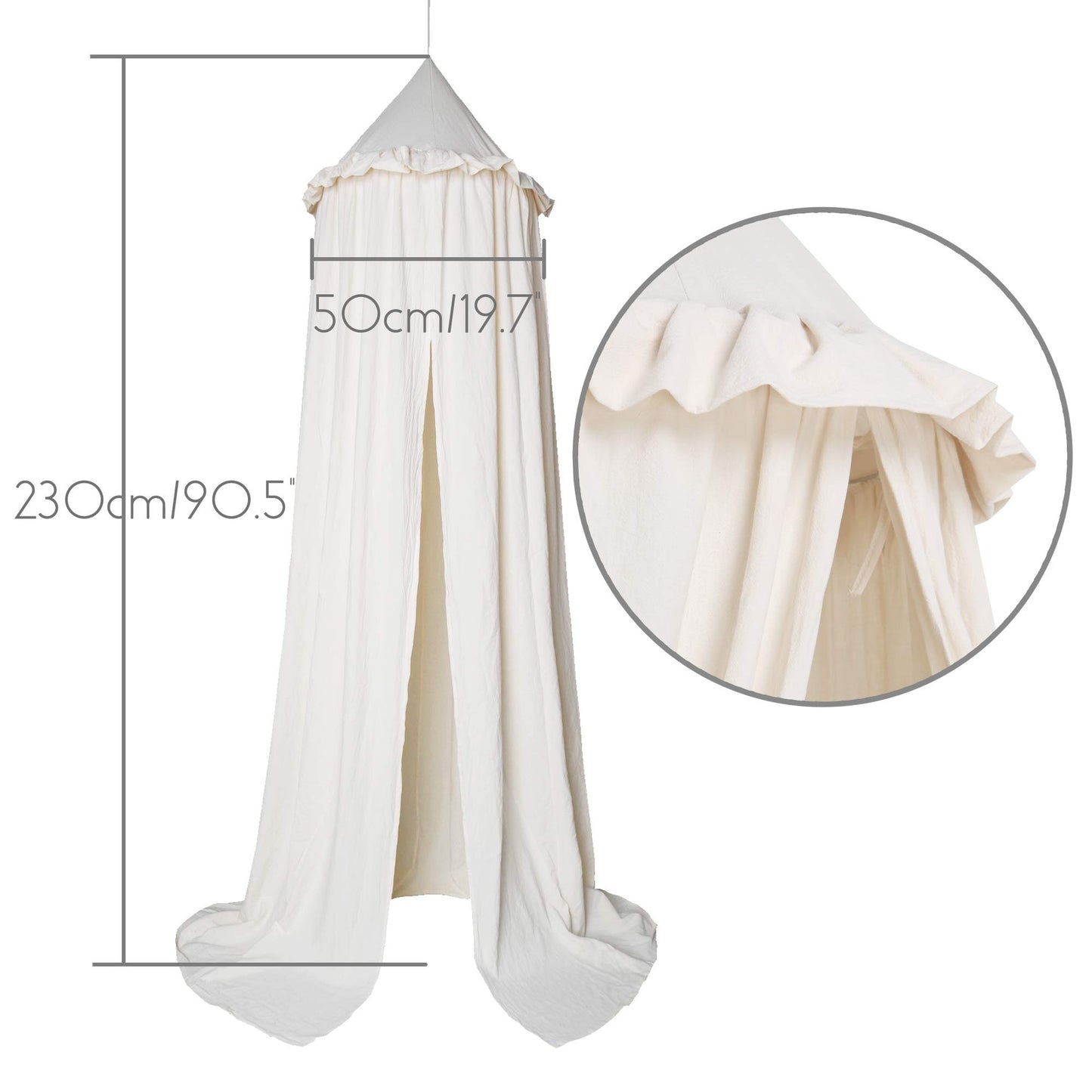 IBIZA VIBE MAMERIA Kids Bed Canopy with Frills Cotton Hanging Tent Curtain Net for Reading Nook Hideaway Bedding Play Room Decor (Beige)