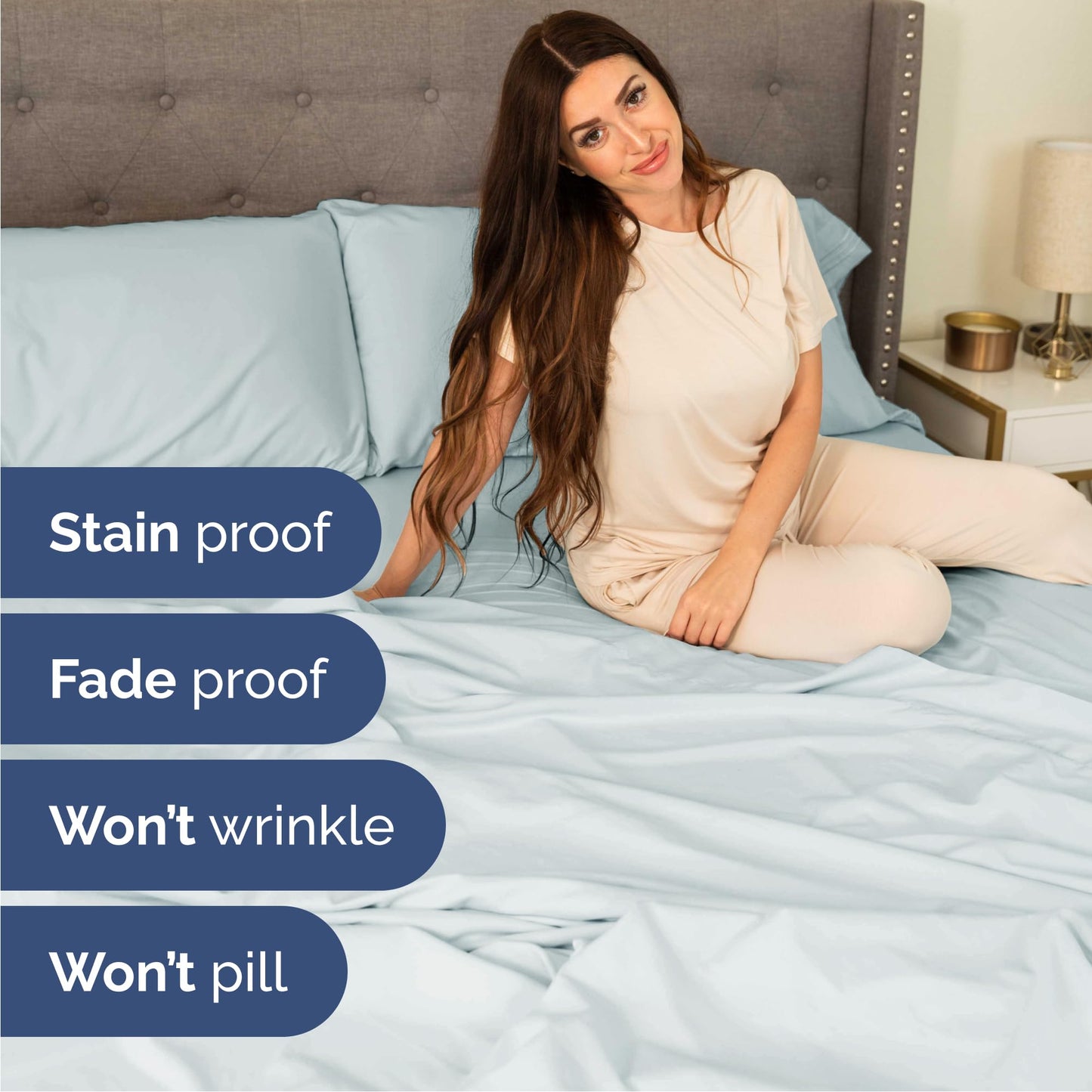 Queen Size 4 Piece Sheet Set - Comfy Breathable & Cooling Sheets - Hotel Luxury Bed Sheets for Women & Men - Deep Pockets, Easy-Fit, Extra Soft & Wrinkle Free Sheets - Ice Blue Oeko-Tex Bed Sheet Set