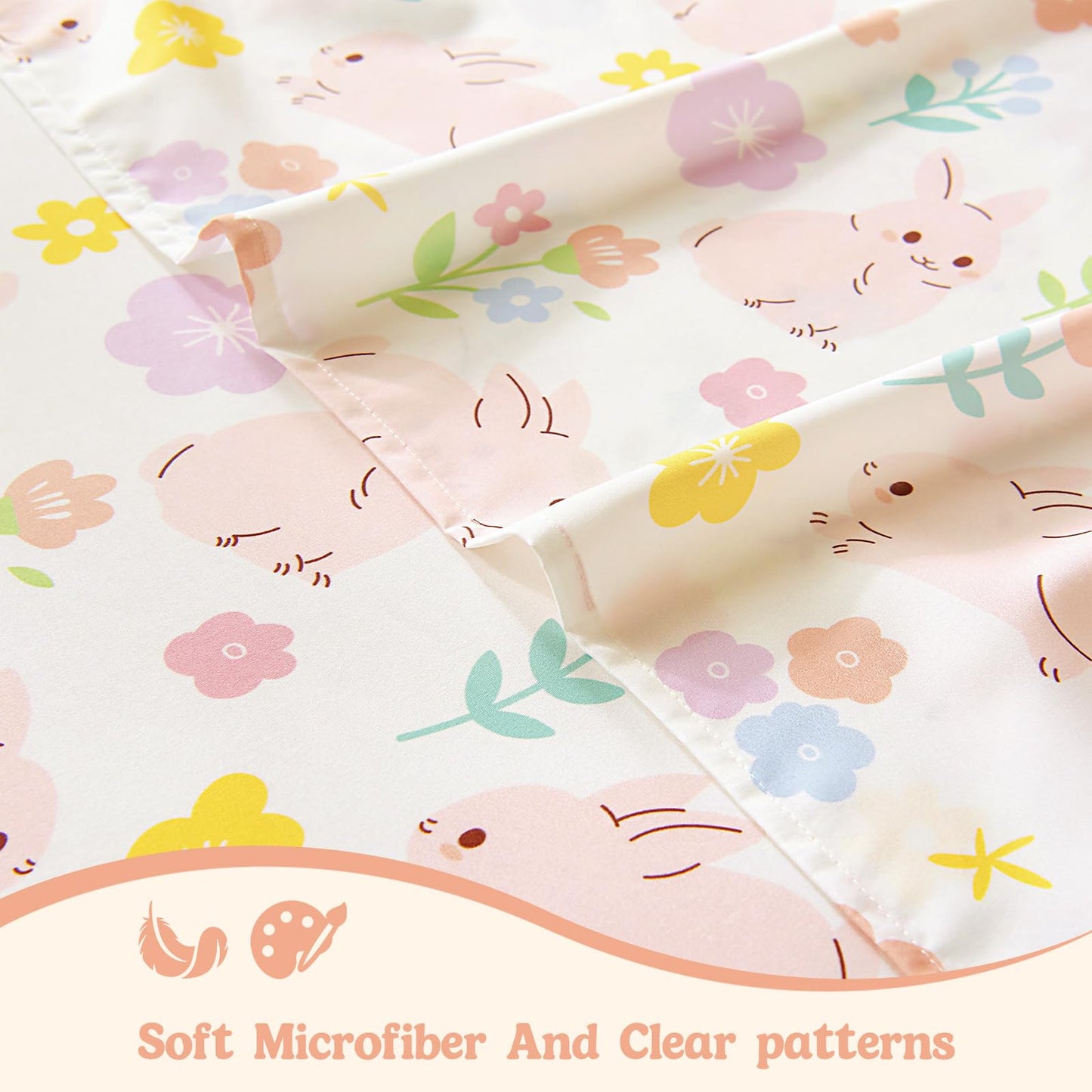 MCO Twin Sheets Set Kids, Soft Microfiber Bed Sheet Set for Boys Girls, 3 Pieces Breathable Twin Sheets Rabbit