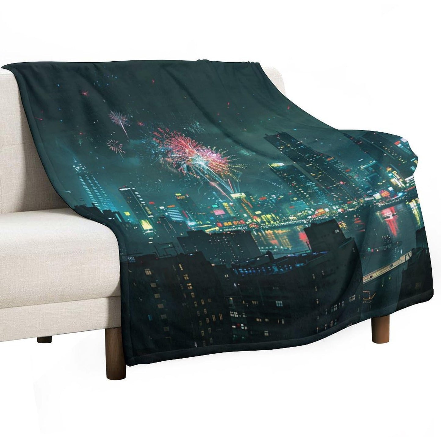 HDESDIS City Skyline Scenery Throw Blanket, Soft Cozy Night Starry Fireworks Building Blanket for Couch, Sofa, Bed, Warm Decorative Blanket for Women and Men, 50"x60"