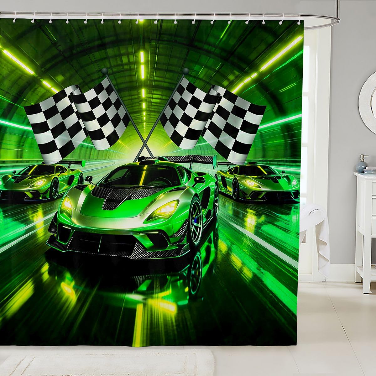 Feelyou Boys Sports Car Shower Curtains Speed Race Car Bathroom Curtain for Kids Women Men Racing Extreme Sports Bathroom Accessories Waterproof Polyester Fabric for Stalls Bathtubs 72"x72"