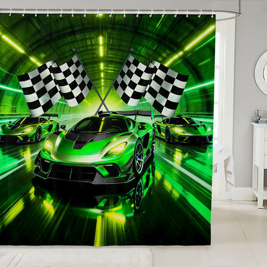 Feelyou Boys Sports Car Shower Curtains Speed Race Car Bathroom Curtain for Kids Women Men Racing Extreme Sports Bathroom Accessories Waterproof Polyester Fabric for Stalls Bathtubs 72"x78"