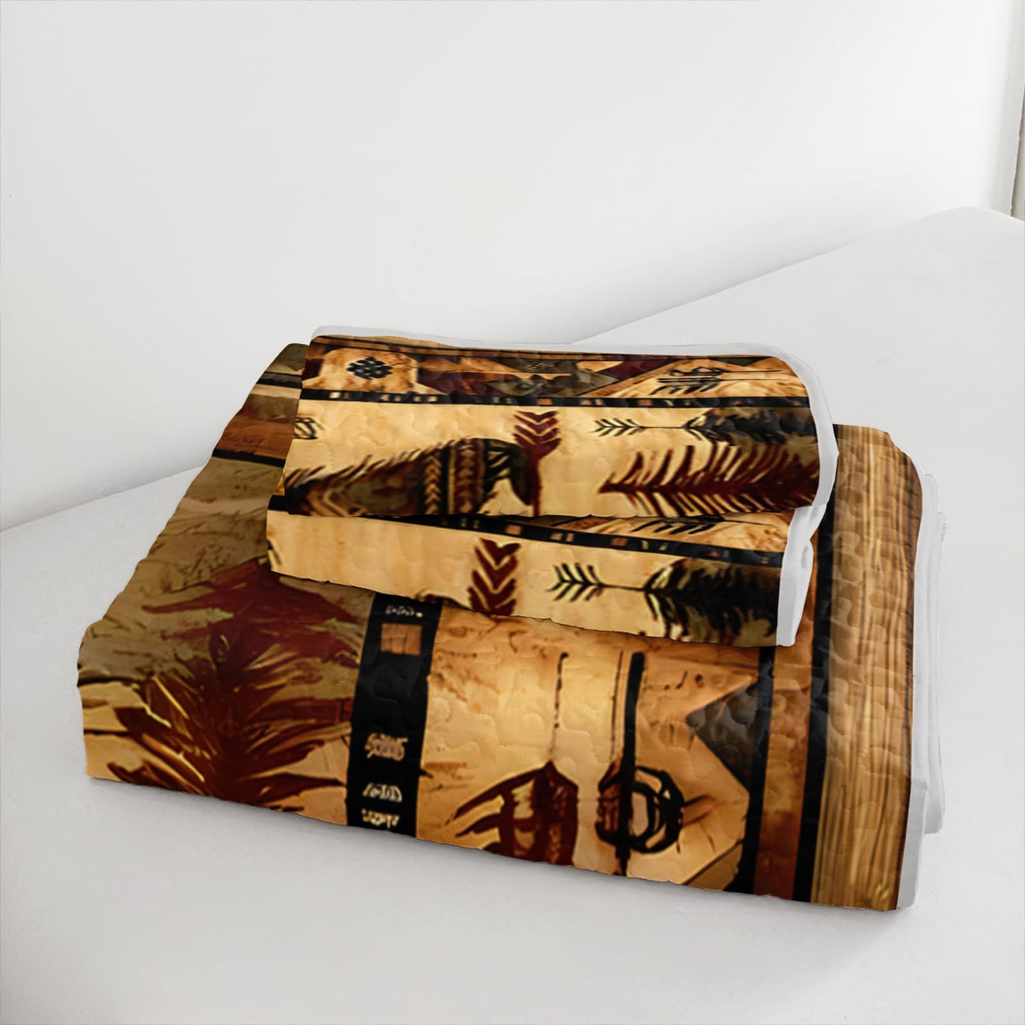 UEVBF Rustic Cabin Brown Bear Quilts Set Queen Size,3Pcs Retro Mountains and Arrows Bedspread for Hunting Themed Room Decor,Ethnic Country Style Bedding Sets with 2 Pillowcases.