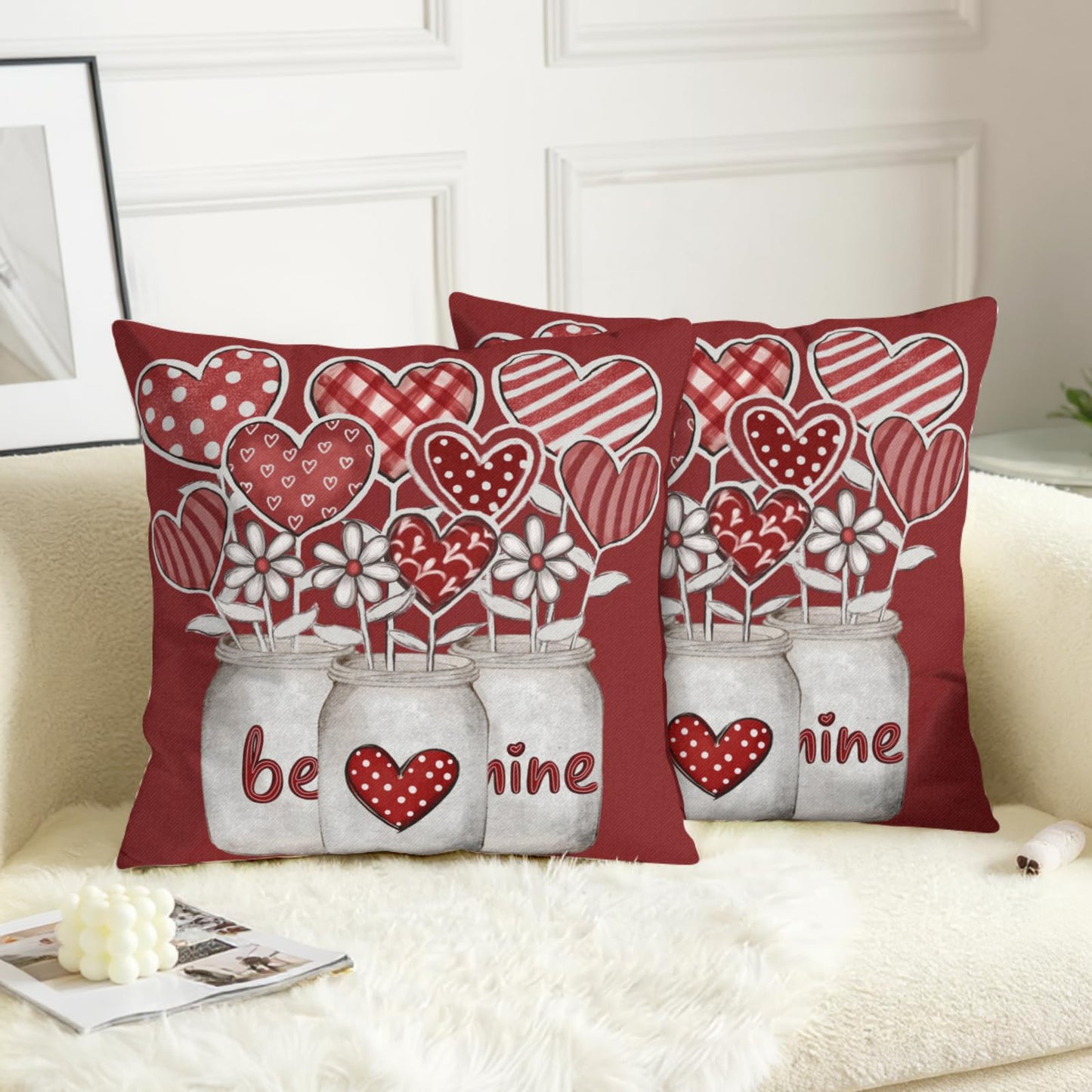 ABSOP Valentine's Day Pillow Covers 18x18 Inch Heart Shape Flowers Pattern Decorative Throw Pillow Covers Set of 2 Red Pillowcases for Couch Home Holiday Party Decor