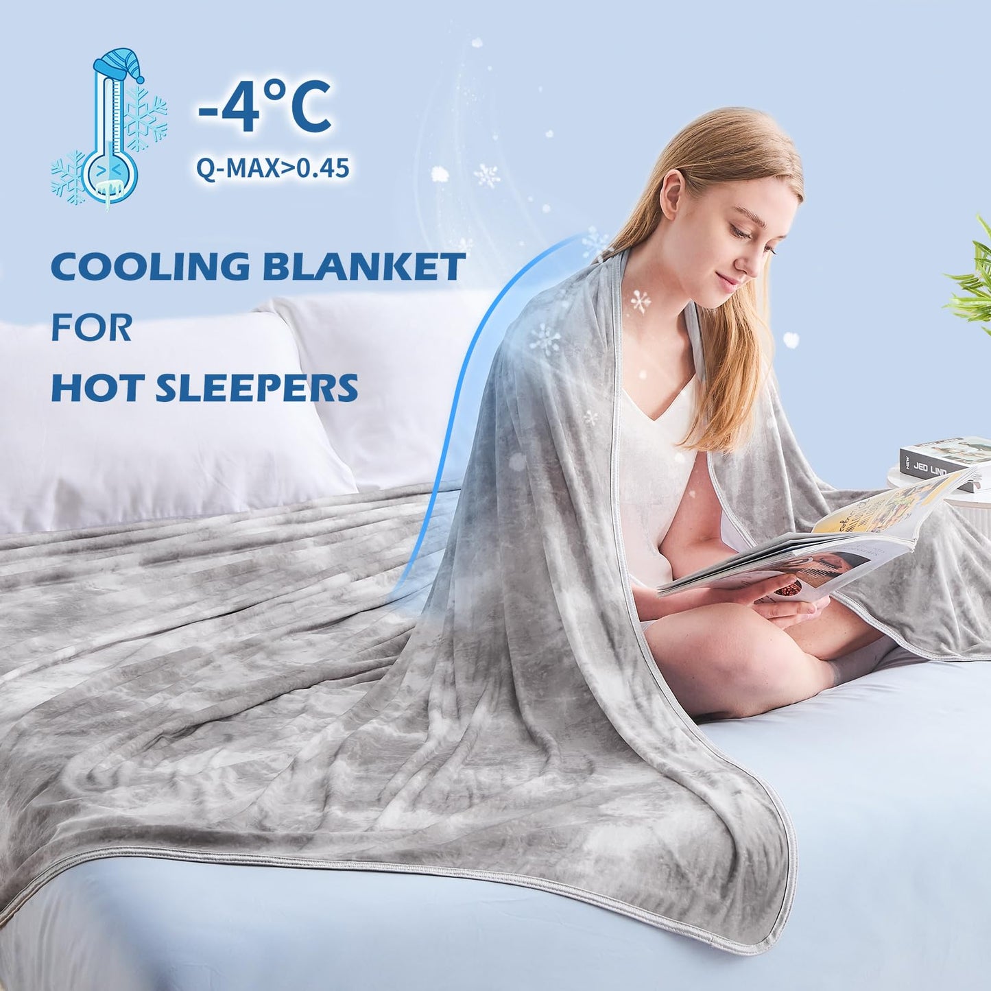 EMME Cooling Blanket Twin Size (60"x80") for Hot Sleepers, Arc-Chill Q-Max 0.45 Cool Fiber, Lightweight Summer Blanket for Night Sweats Relief, Ultra Breathable for Travel Outdoor, Grey