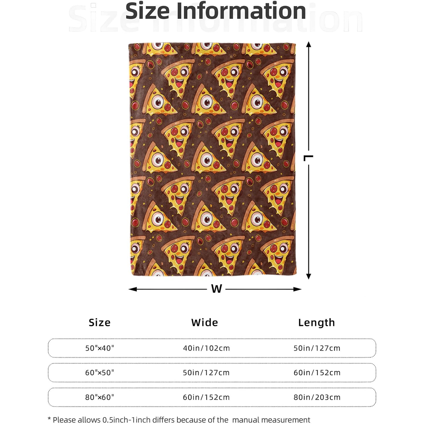 Funny Cartoon Pizza Blanket 50X60 in, Flannel Throw Blankets for Travel Camping Sofa Living Room Decor, Lightweight Cozy Soft Fuzzy Gifts for Women Adults Kids