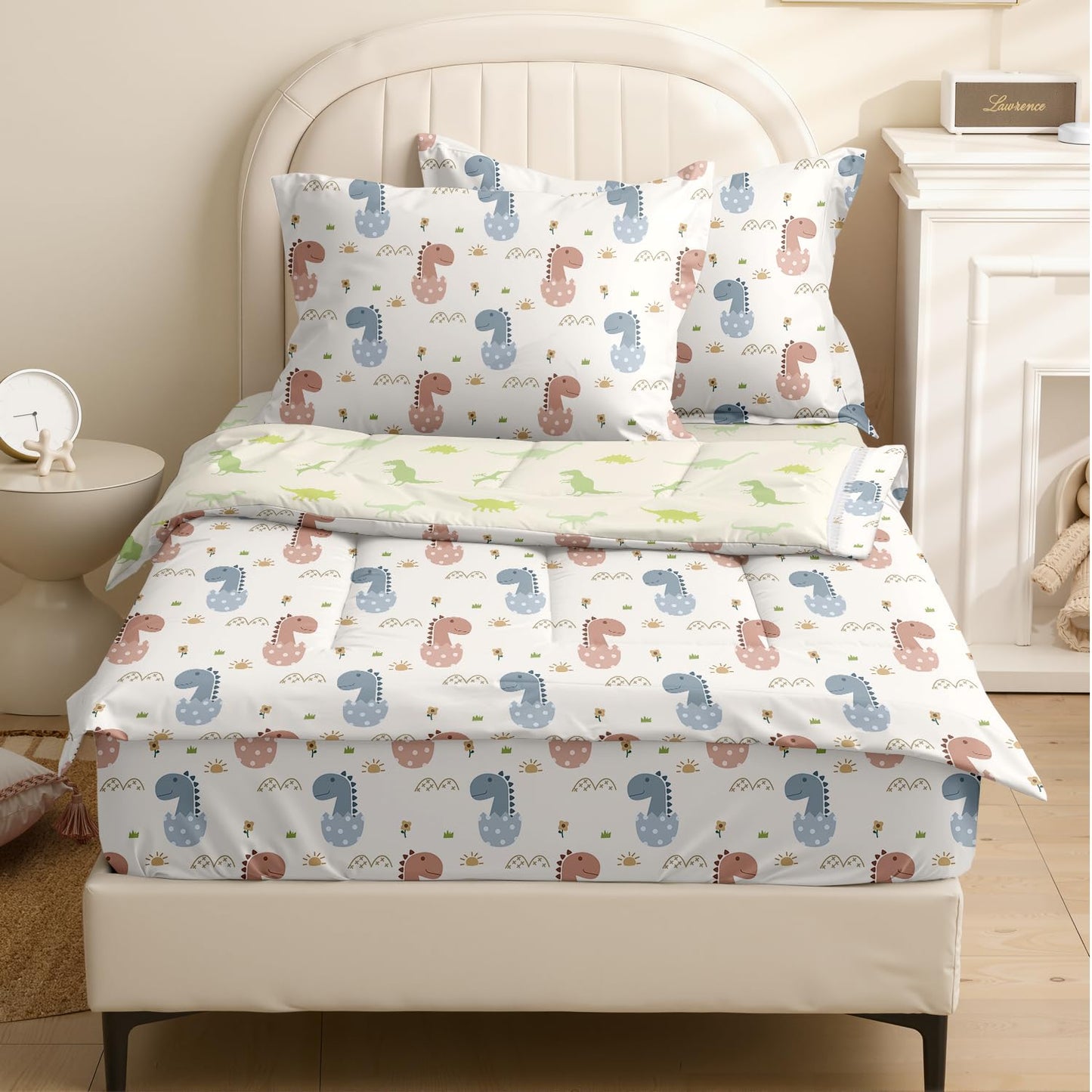 Yadangxiawa Kids Comforter Set,Zipper Bedding Twin for Boys,Dinosaur Printed Comforter Set with Cartoon Dinosaurs Fitted Sheets and Pillowcases for All Season(Dinosaur-B)