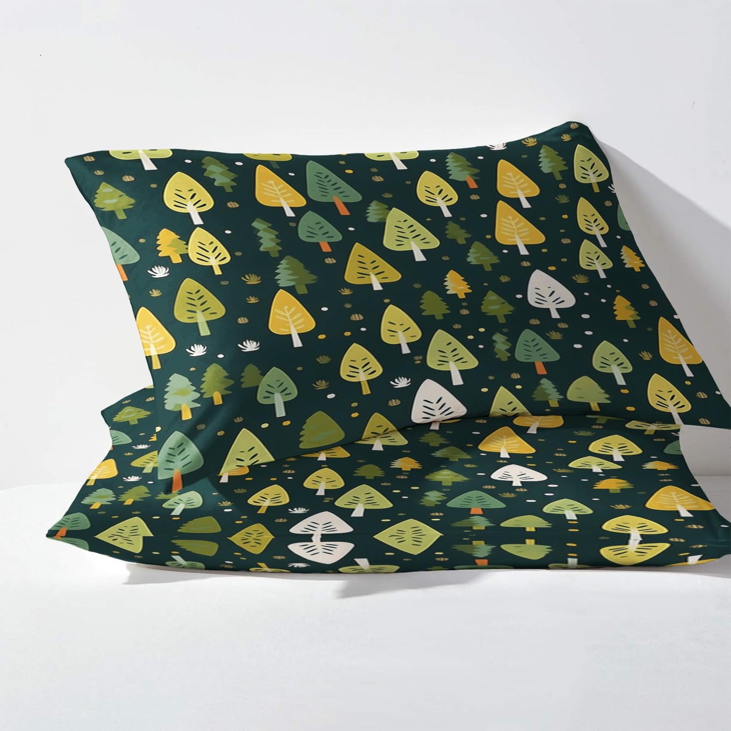Forest Sheets Queen Size, Pine Tree Bed Sheets, Patterned Bedding Sheets & Pillowcases 4 Piece Set - Soft Microfiber Deep Pocket Fitted Sheet & Flat Sheet & 2 Pillow Cases M2-&-91