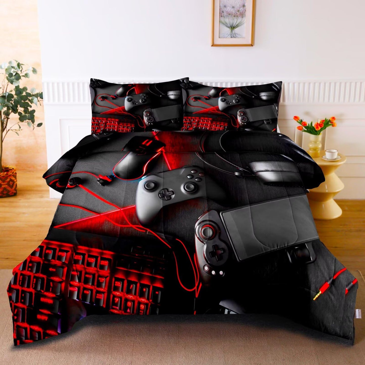 GRAT TIOC Gaming Comforter for Boys Teens,Game Bedding Sets Twin,Kids Gamer Comforter Set,Video Game Bedroom Bed Set Controller Duvet All Season 3 Piece