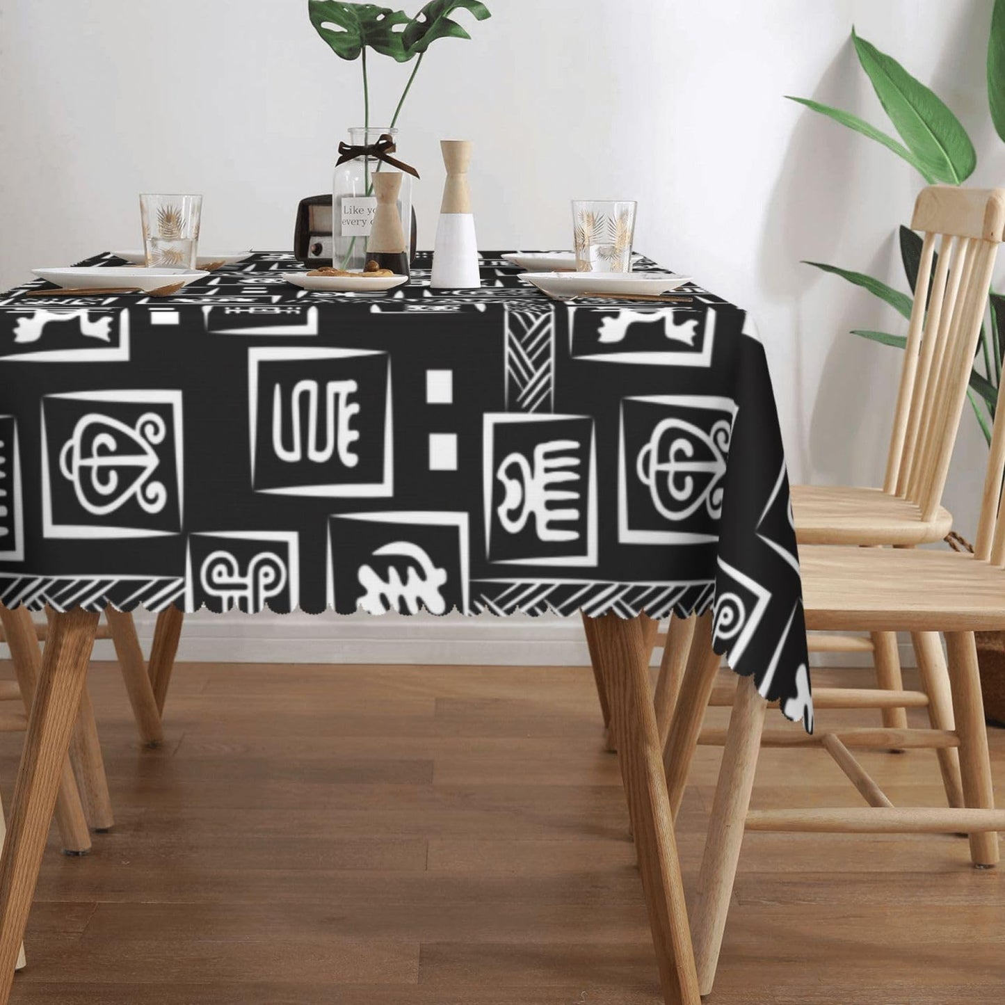 ZYPHORIEL African Adinkra Pattern Rectangle Tablecloths Black White Digital Symbols Table Cloths Decorative Kitchen Dining Tablecloth for Rectangular Tables,Washable Table Cover for Party 54 x 72 Inch
