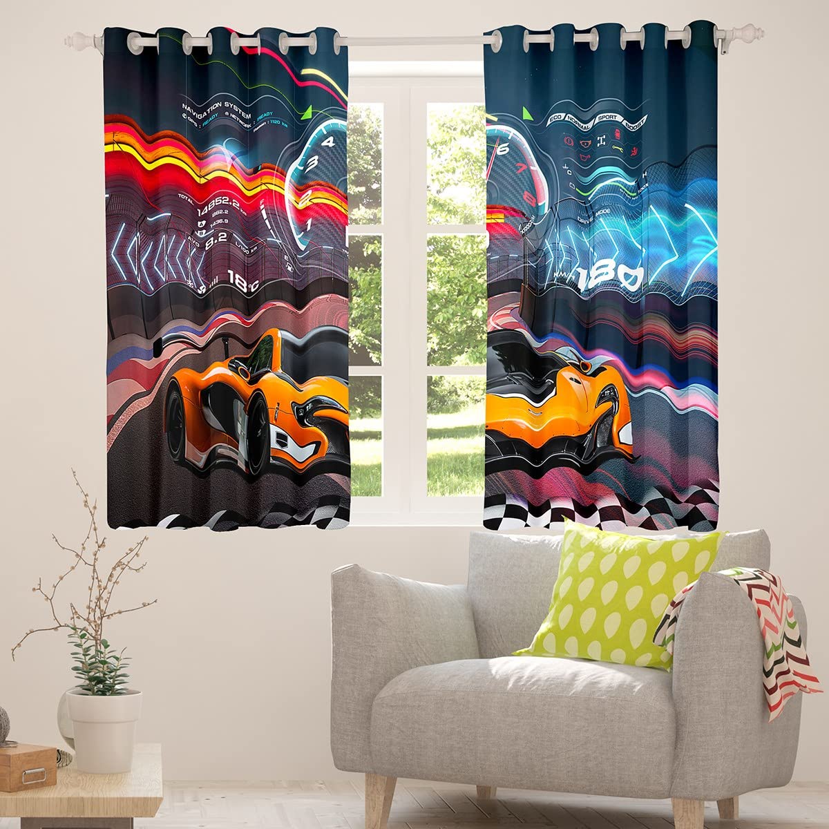Feelyou Race Car Window Curtains Bedroom Living Room Boys Extreme Sports Curtains Kids Room Decor Boys Cool Car Window Drapes Sports Kids Bedroom Decor Treatments 38W X 45L，2 Panels