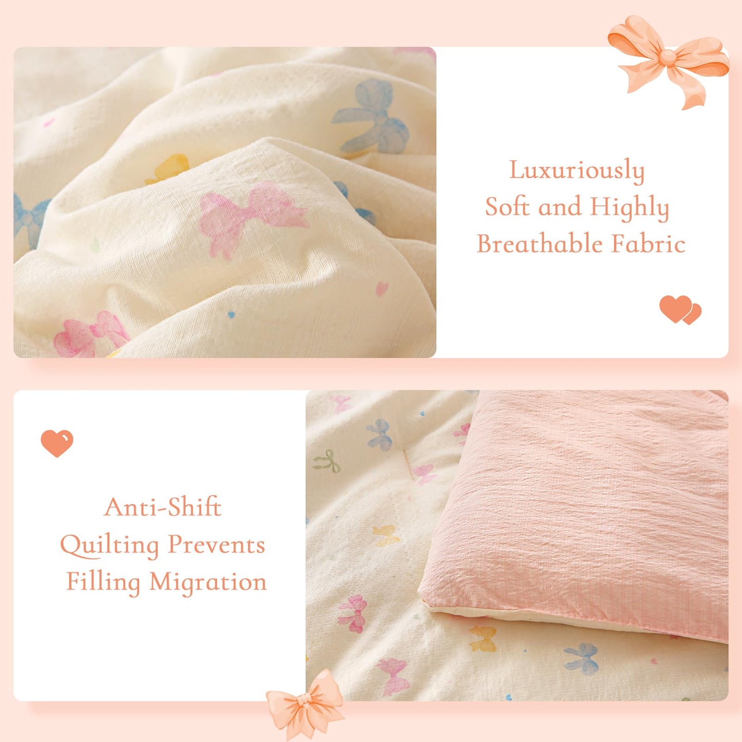Wajade 7 Piece Colourful Bow Comforter Set for Girls Twin Size Cute Bedding Set Bed in A Bag (1 Comforter, 1 Flat Sheet, 1 Fitted Sheet, 2 Pillowcase and 2 Pillow Sham)