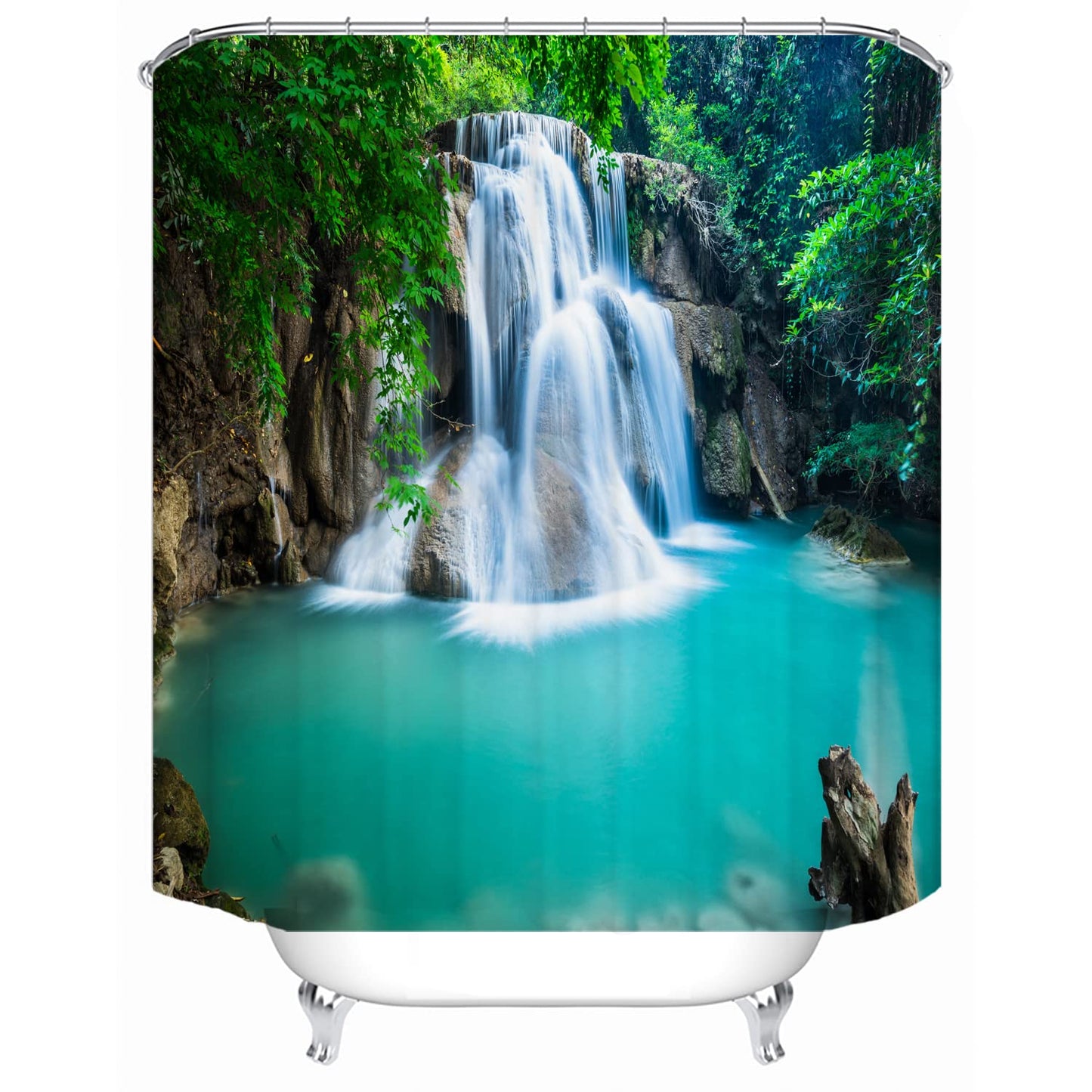 LYFANS Shower Curtains Waterproof Polyester Fabric,Large Width Bright Partition Curtain with Waterfall Pool Print,Shower Curtain Liner for Bathtub Bathroom with 12 White Hooks （72 x72 inches）