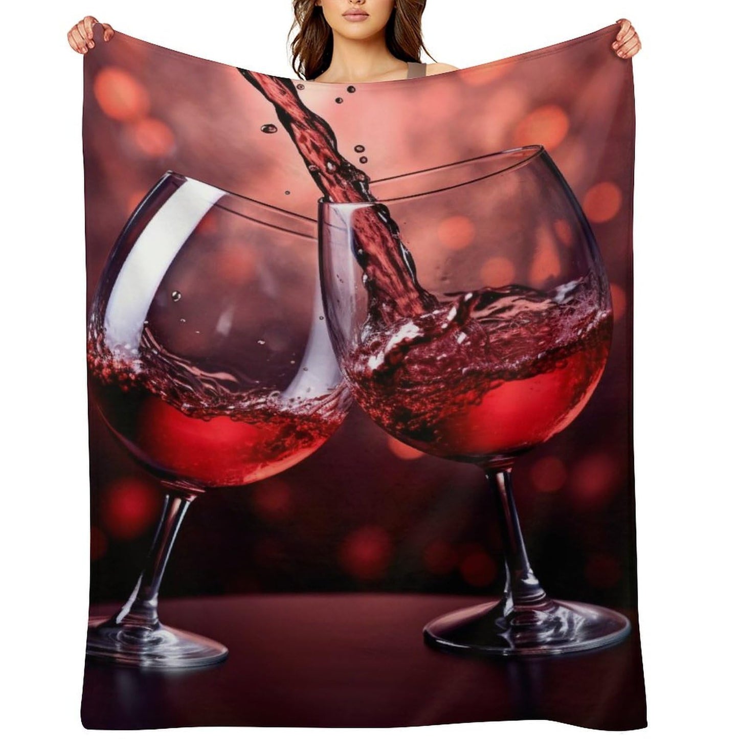 Vuiopuf Red Wine Glass Cheers Print Blanket Lightweight Wrinkle-Resistant for Cozy Lounging, Picnics, Yoga, Decor Gifting