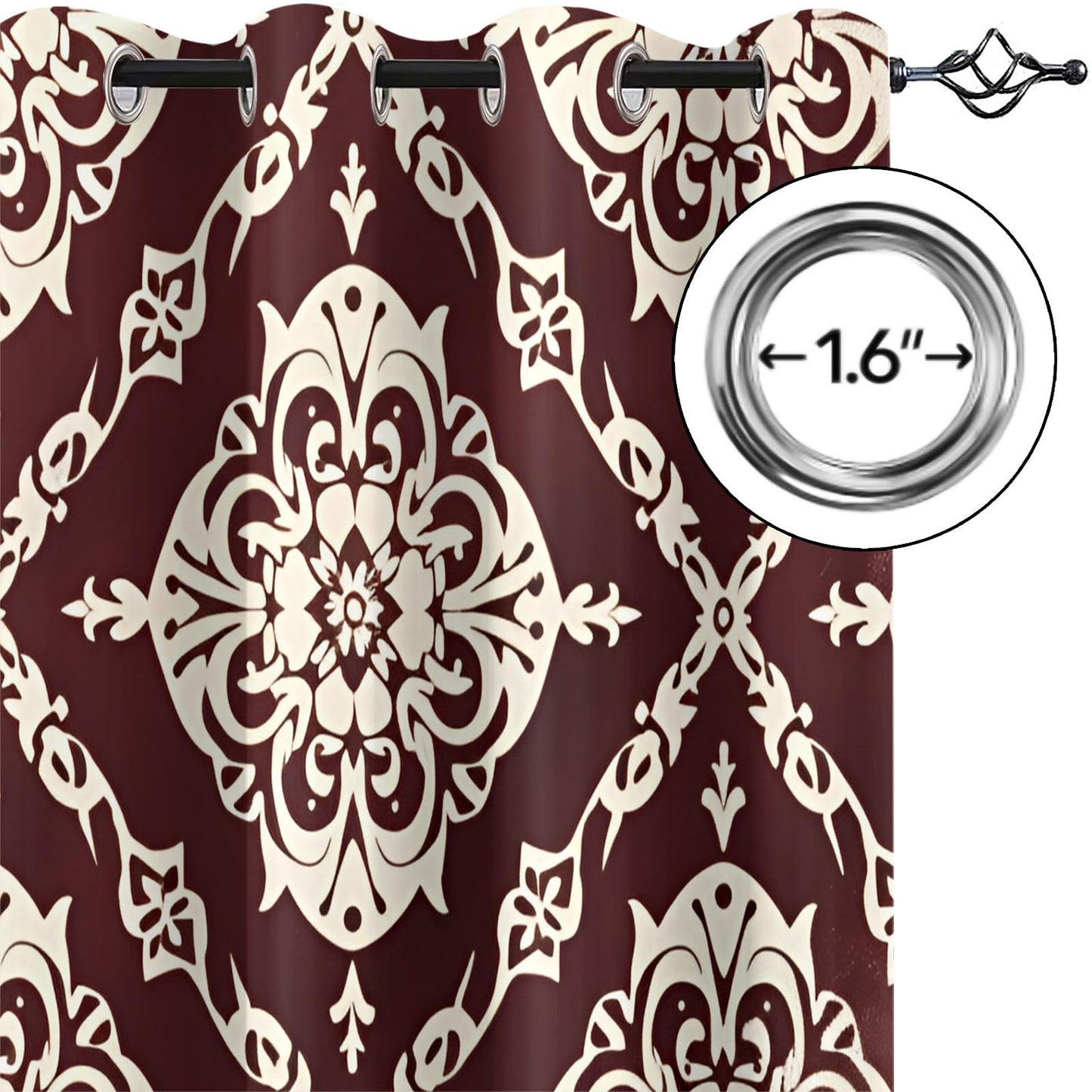 XAFIAUR Floral Blackout Curtains Traditional Patterns Print Curtain, Rhombus Art Drapes for Kids Bedroom Play Room 2 Panels Darkening Grommets Window Treatment 31.5" W x 63" L x2