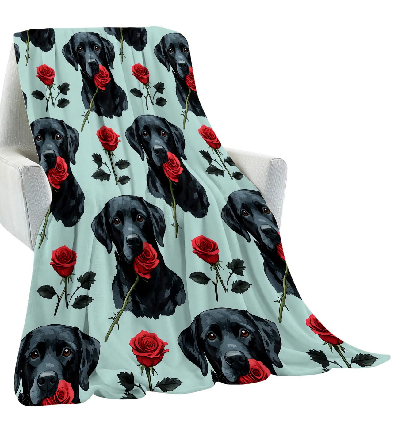 amepay Black Labrador with Red Rose Blanket Gifts for Kids Adult Girls,Puppy Lab Dog Flannel Throw Blankets,Soft Comfy Lightweight for Modern Home Couch Bed Sofa Decor,Pet Lovers 60x50in