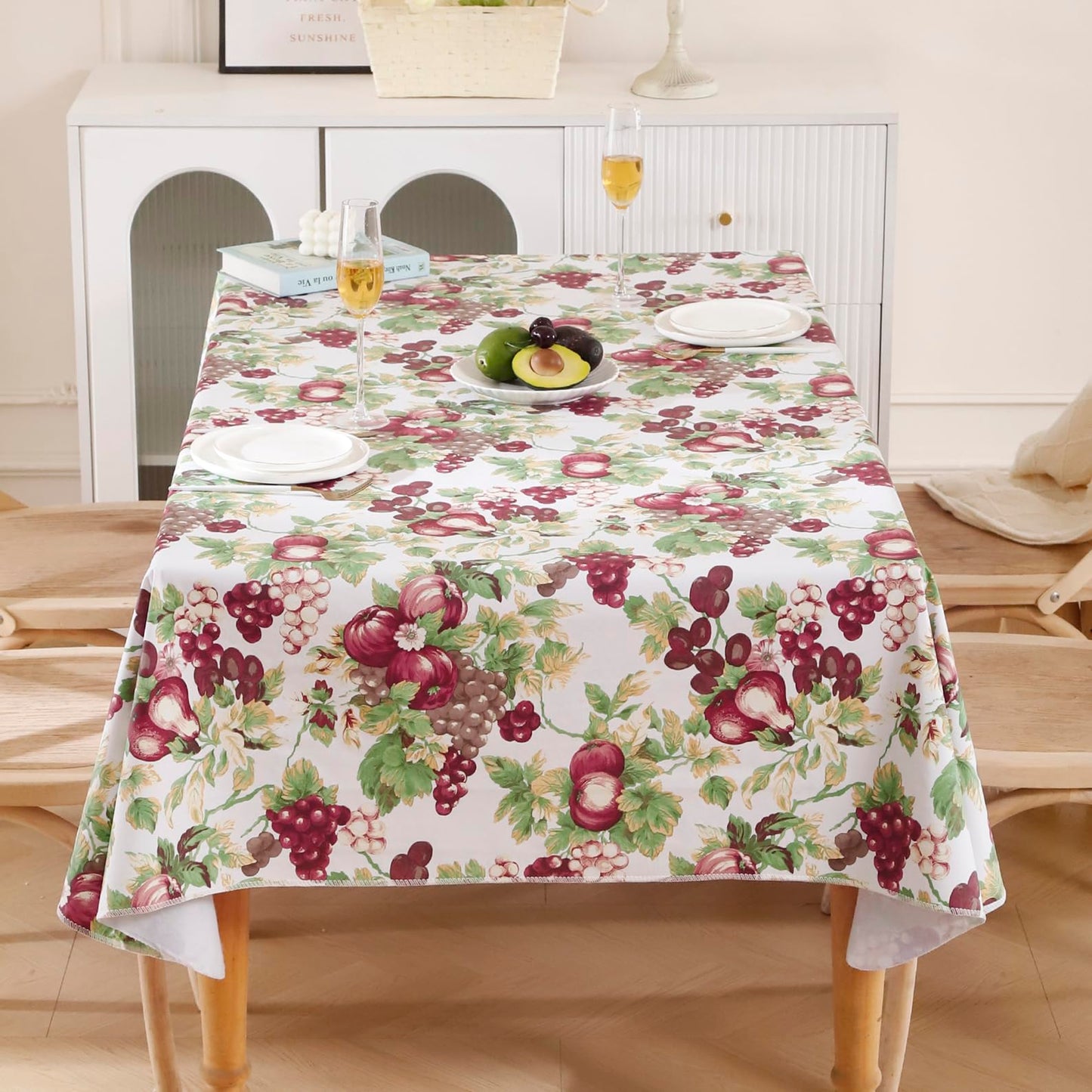 Walrus Heavy Duty Vinyl Tablecloth with Flannel Backing Waterproof Oil-Proof Plastic Table Cloth Stain-Resistant Wipeable Rectangle or Square Table Cover for Indoor and Outdoor (Fruits, 54x54 Inch)