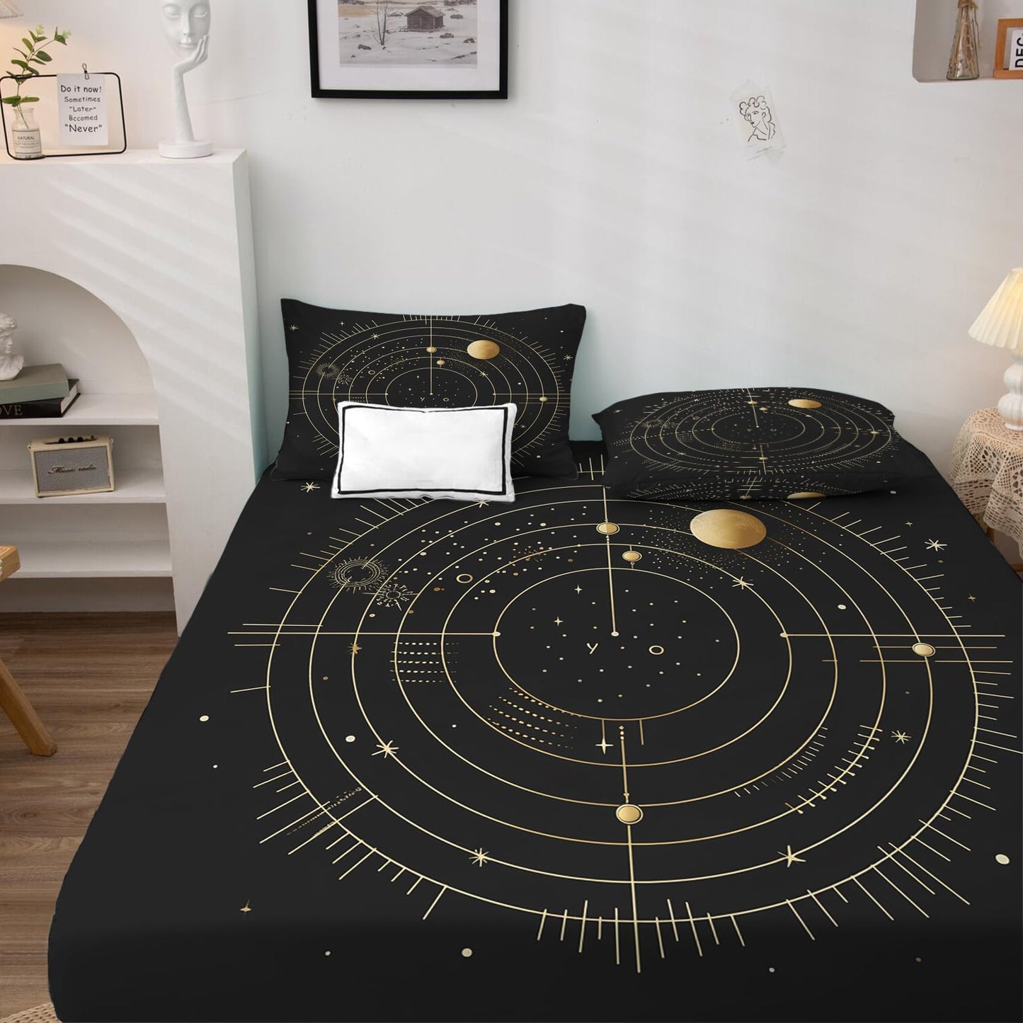 THYUNQ Celestial Split King Sheets Sets for Adjustable Bed, Astrology Moon Stars Pattern Sheet Set - 16 Inch Deep Pocket, Super Soft Microfiber Printed Bedding Sheets & Pillowcases 5 Piece