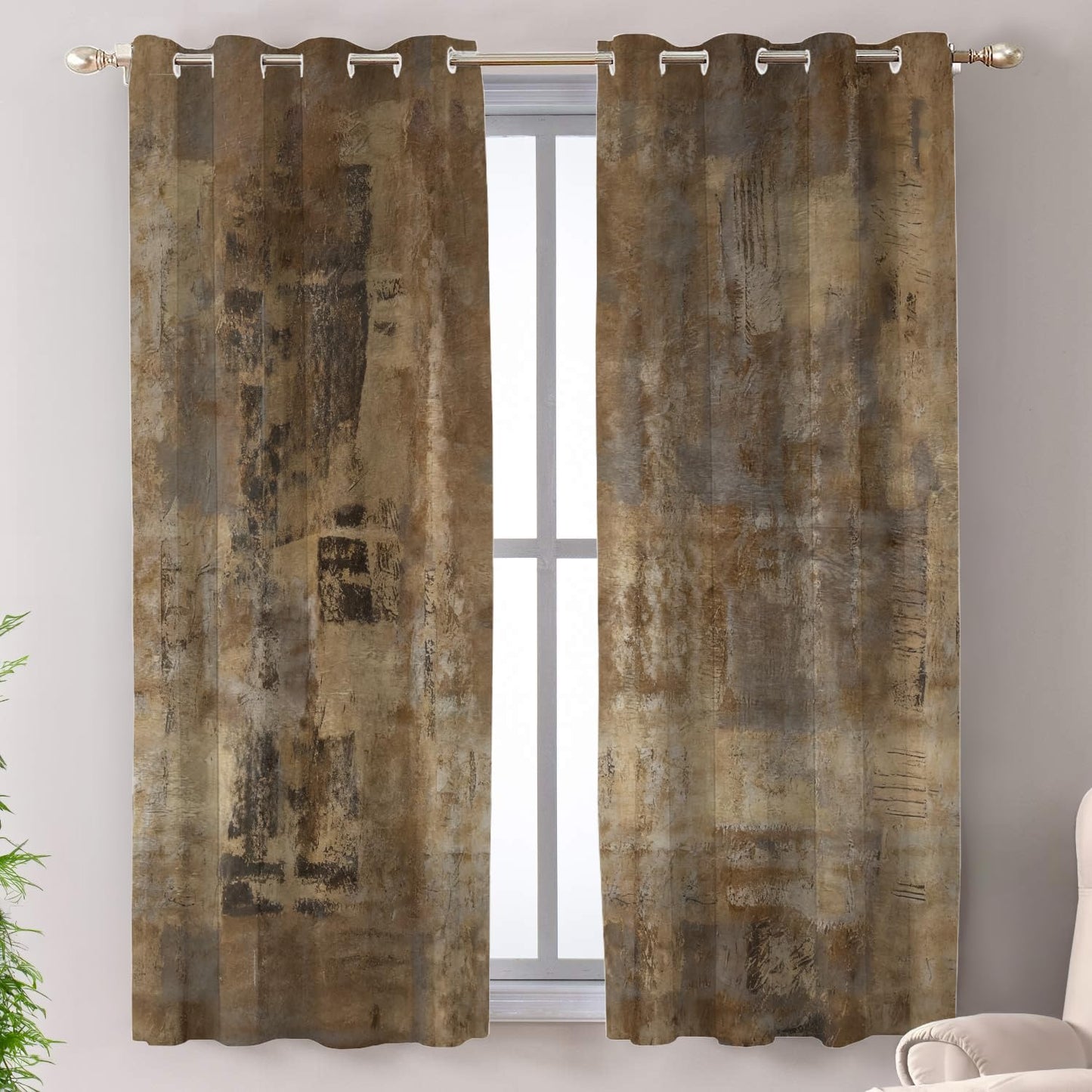 Shrahala Brown Abstract Art Blackout Window Curtains, Grey Acrylic Thermal Insulated Curtains Grommet Top Window Drapes for Living Room, Bedroom (2 Panels,52 x 63 in)