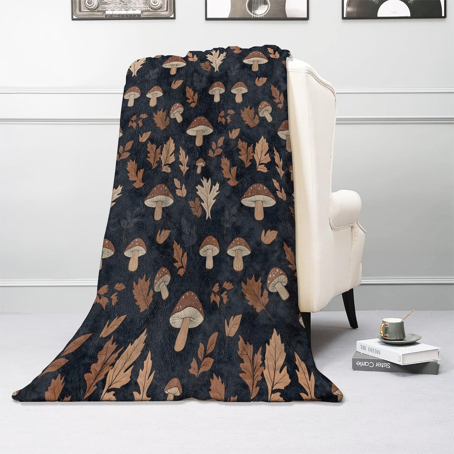 Kibue Cute Mushroom and Autumn Leaves Blanket, Soft Warm Cozy Flannel Throw - Plush Lightweight Blankets for Travel, Decor, Bedroom, Office - Ideal Gifts for Adults Kids Women Men 60"×50"