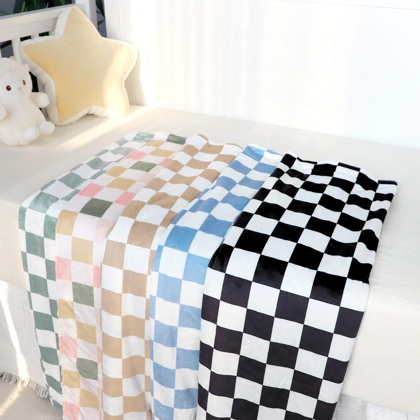DILIMI Baby Blanket, Soft Warm Newborn Toddler Minky Plush Dot Blanket for Girl and Boy Unisex (40×30 in), Colorful Checkered