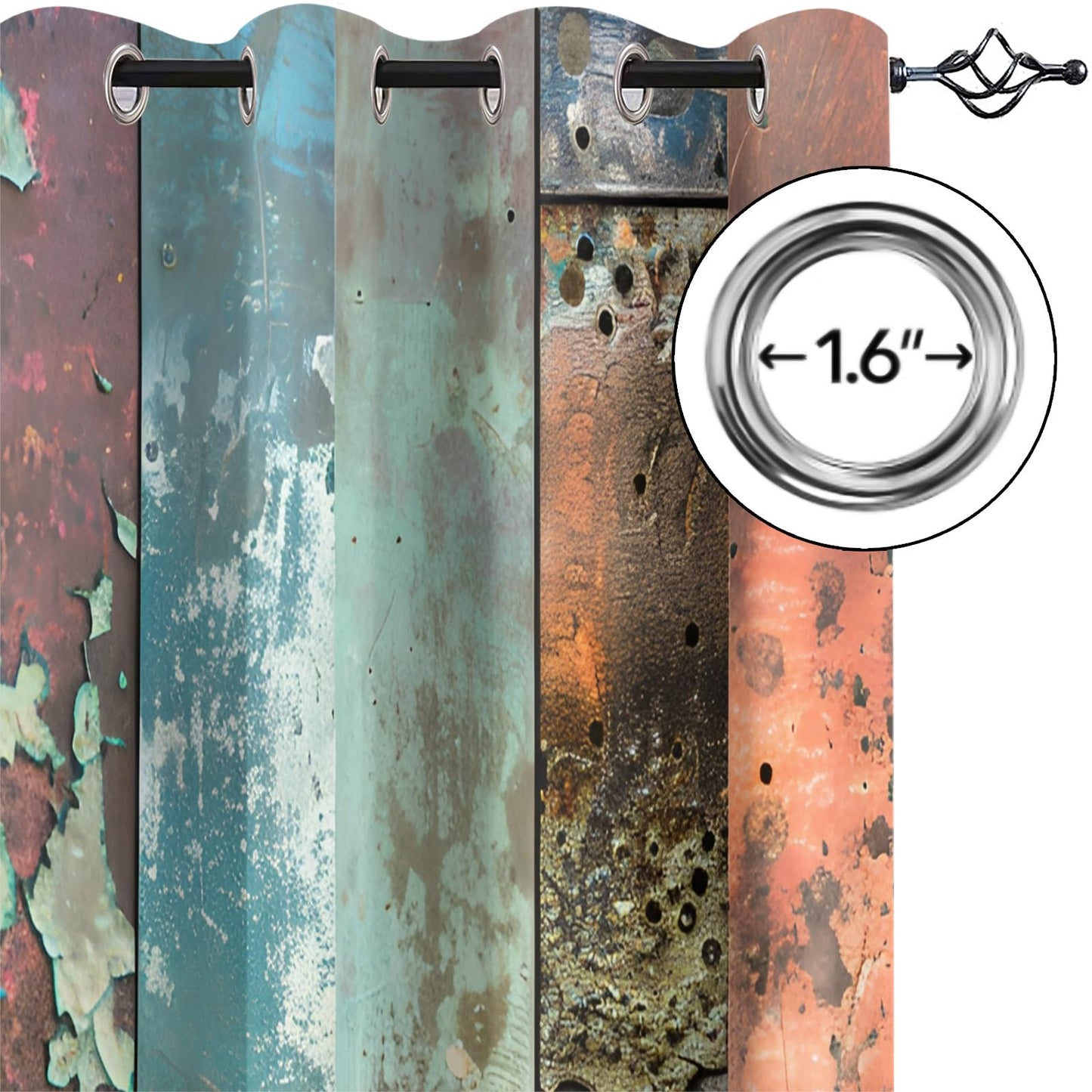 XAFIAUR Industrial Style Curtains,Rusty Metal Blackout Curtains Retro Texture Grommet Drapes 2 Panels for Bedroom Living Room 31.5" W x 63" L x2